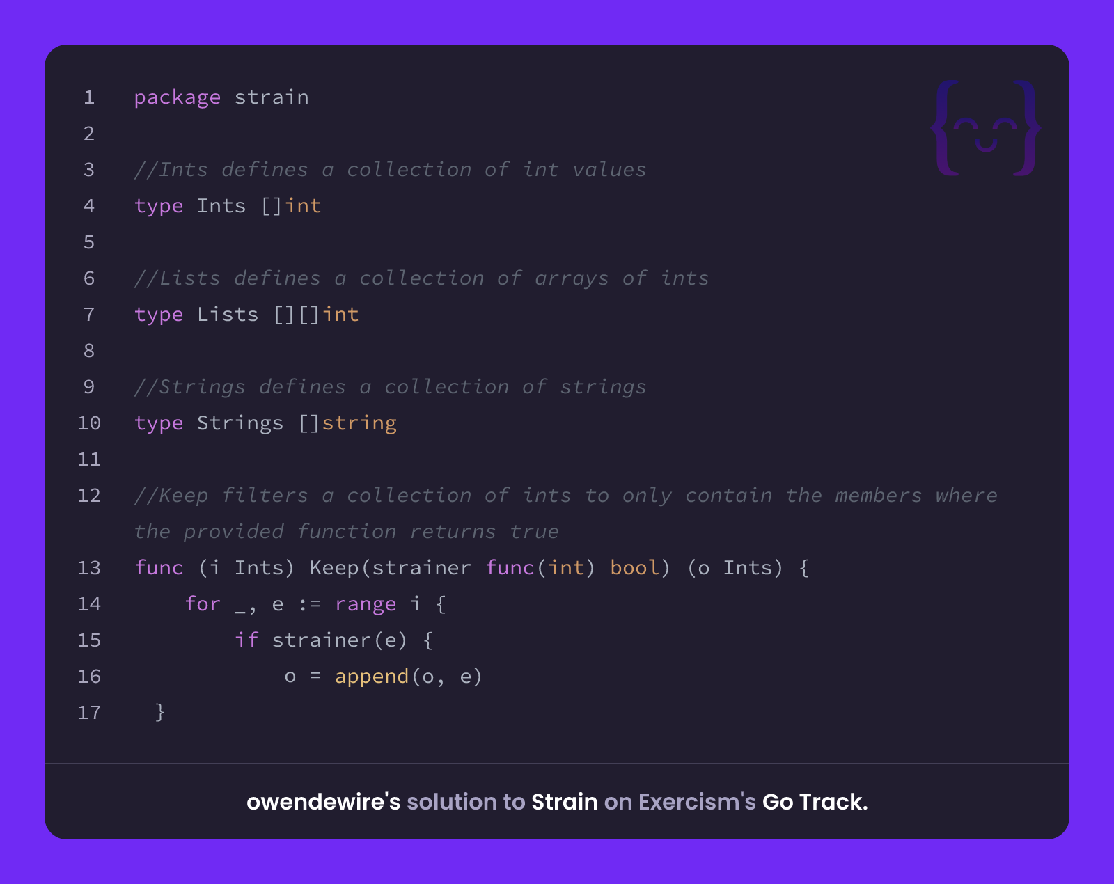owendewire's solution for Strain in Go on Exercism