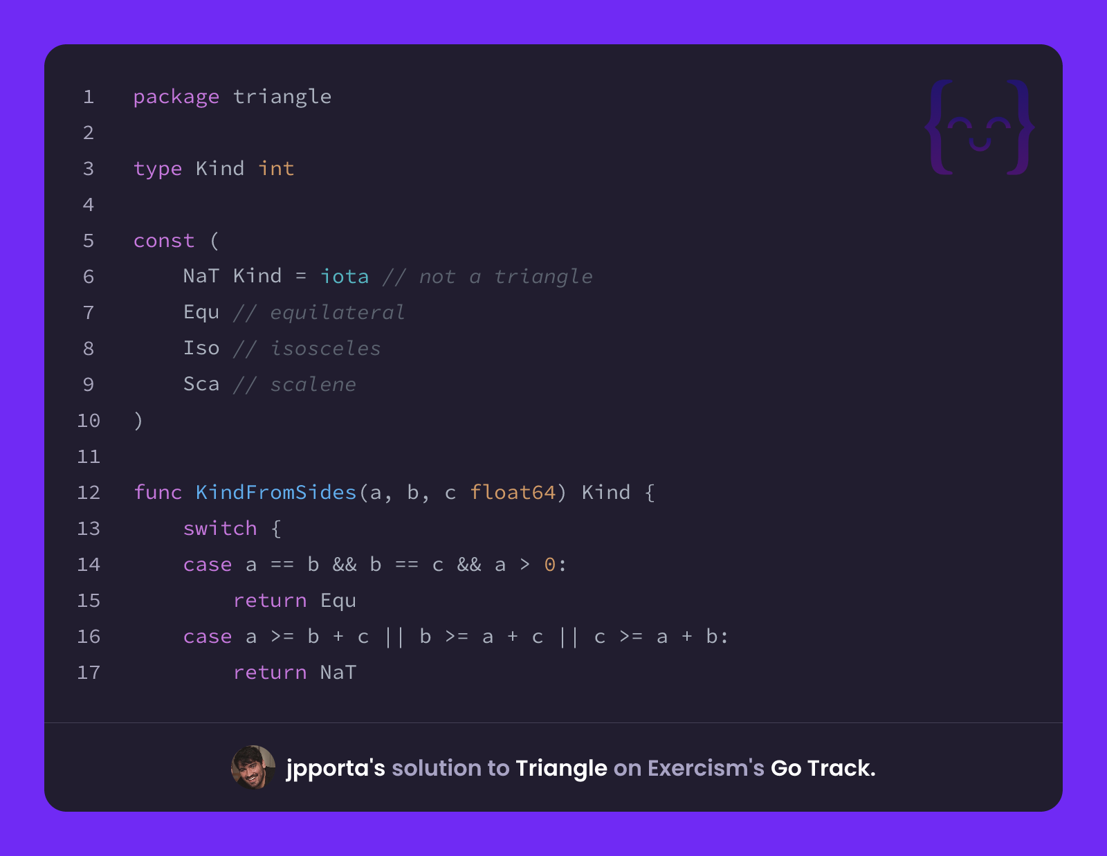 jpporta's solution for Triangle in Go on Exercism