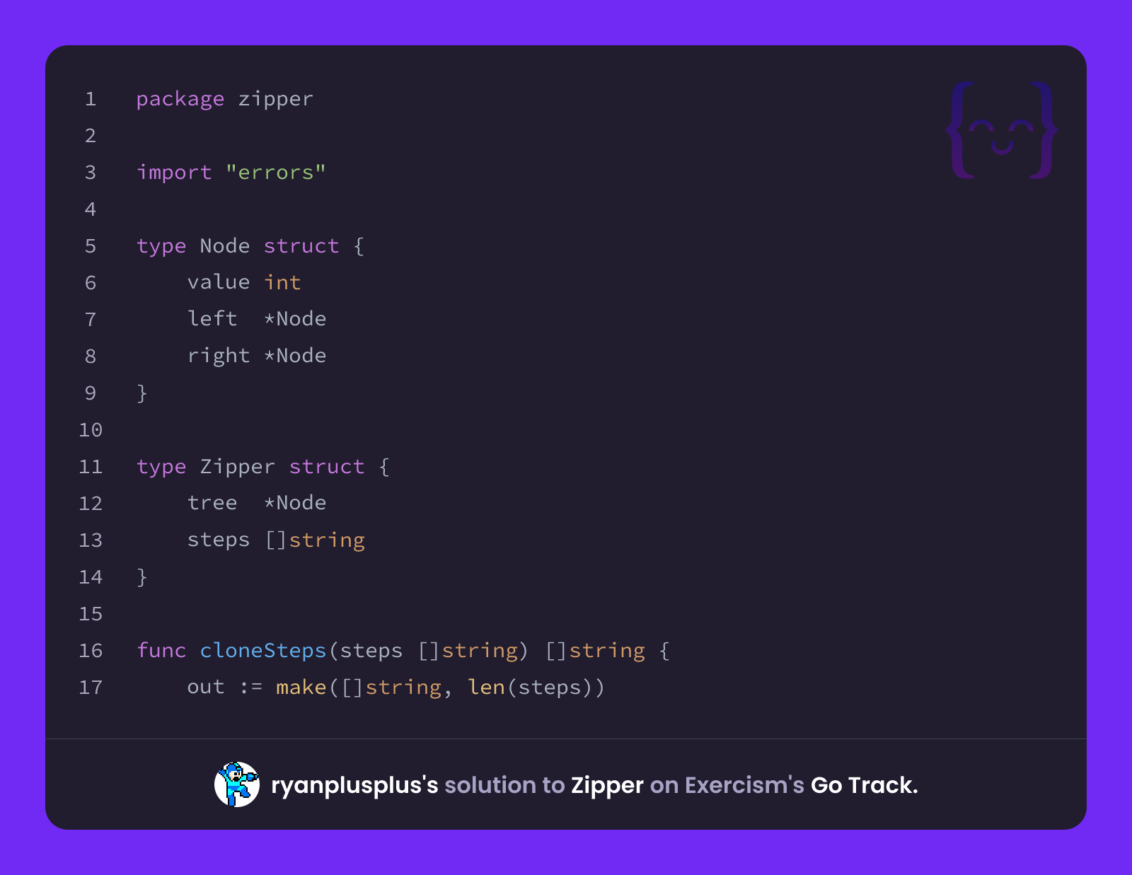 ryanplusplus's solution for Zipper in Go on Exercism