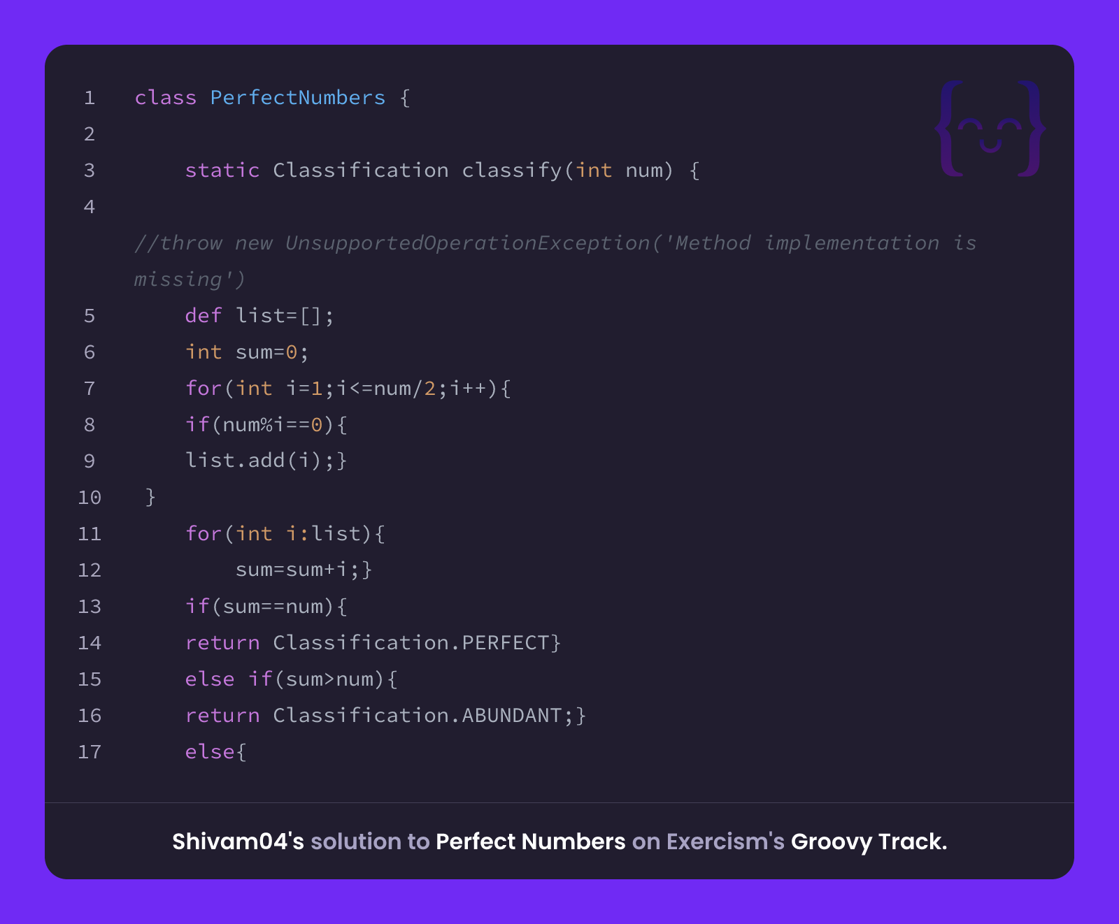 Shivam04's solution for Perfect Numbers in Groovy on Exercism