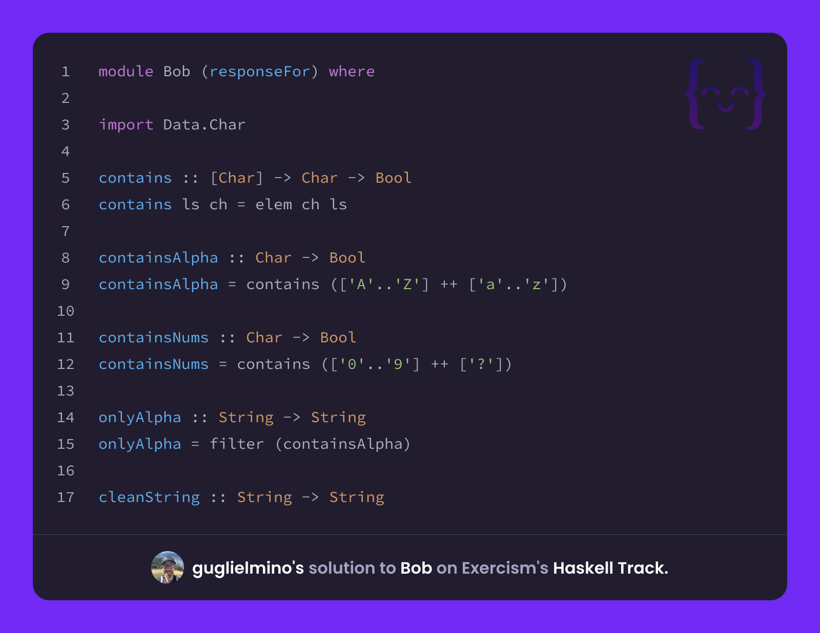 guglielmino's solution for Bob in Haskell on Exercism
