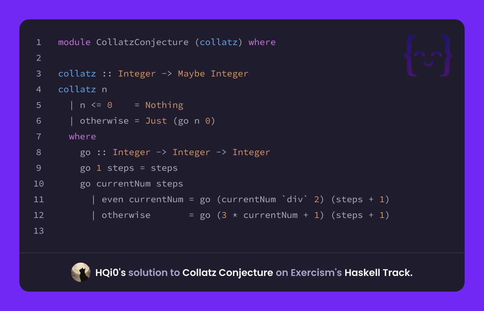 HQi0's solution for Collatz Conjecture in Haskell on Exercism
