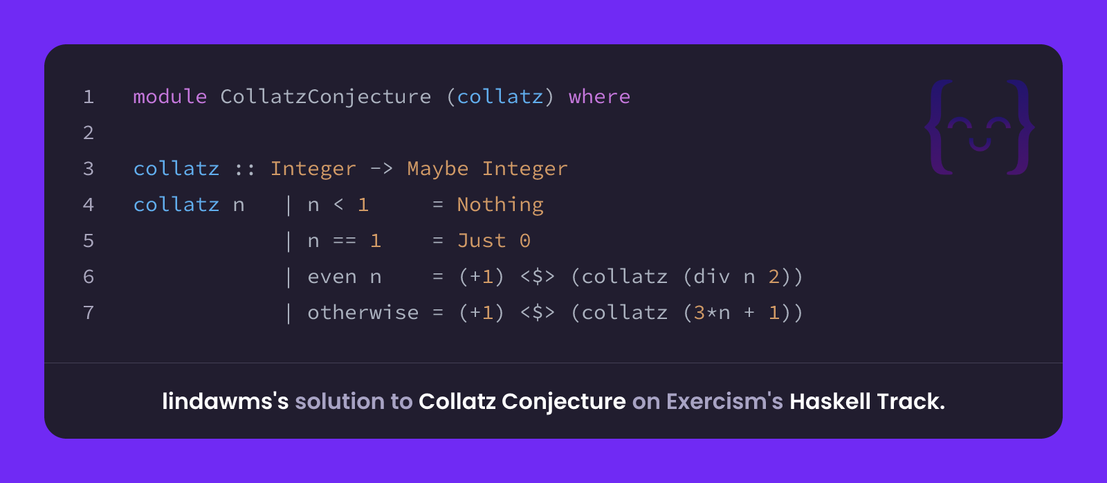 lindawms's solution for Collatz Conjecture in Haskell on Exercism