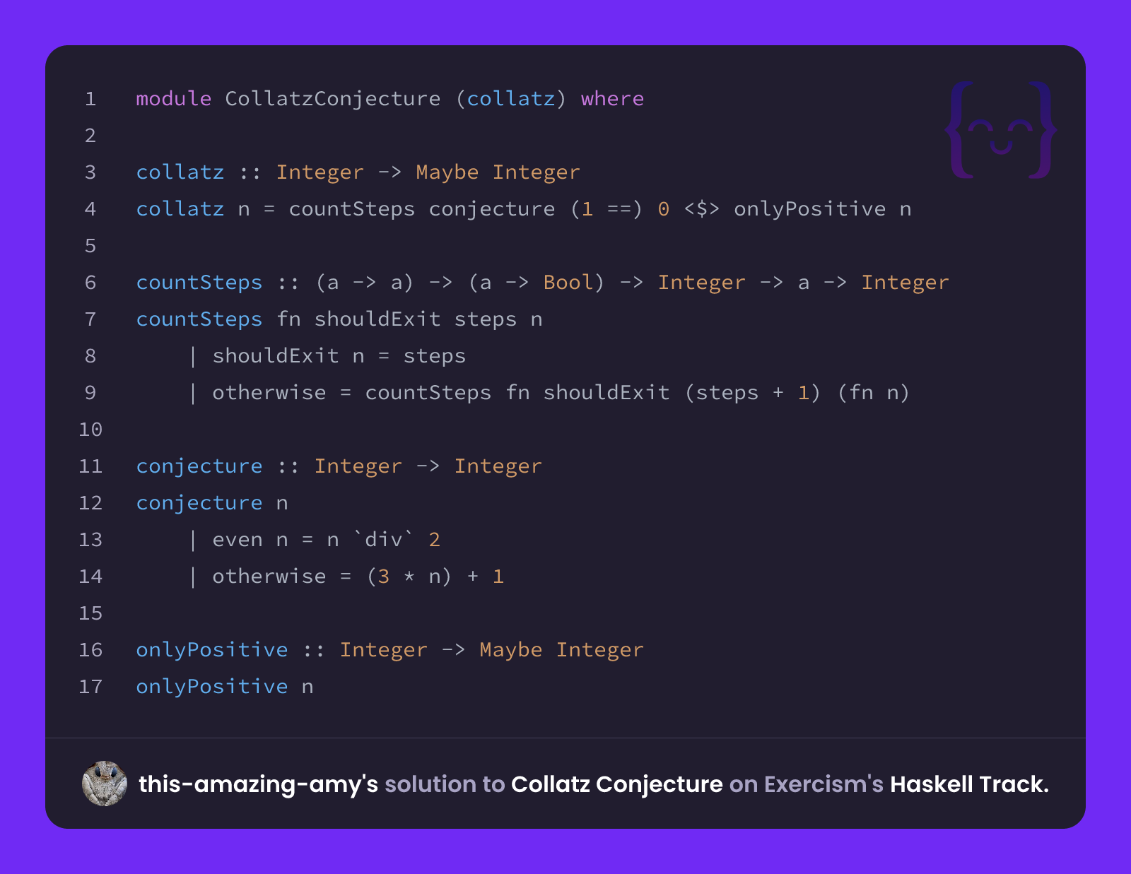 this-amazing-amy's solution for Collatz Conjecture in Haskell on Exercism
