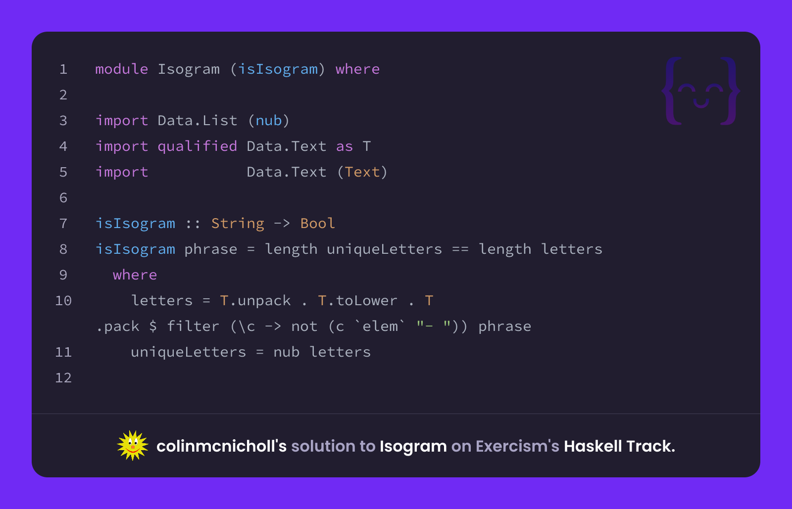 colinmcnicholl's solution for Isogram in Haskell on Exercism