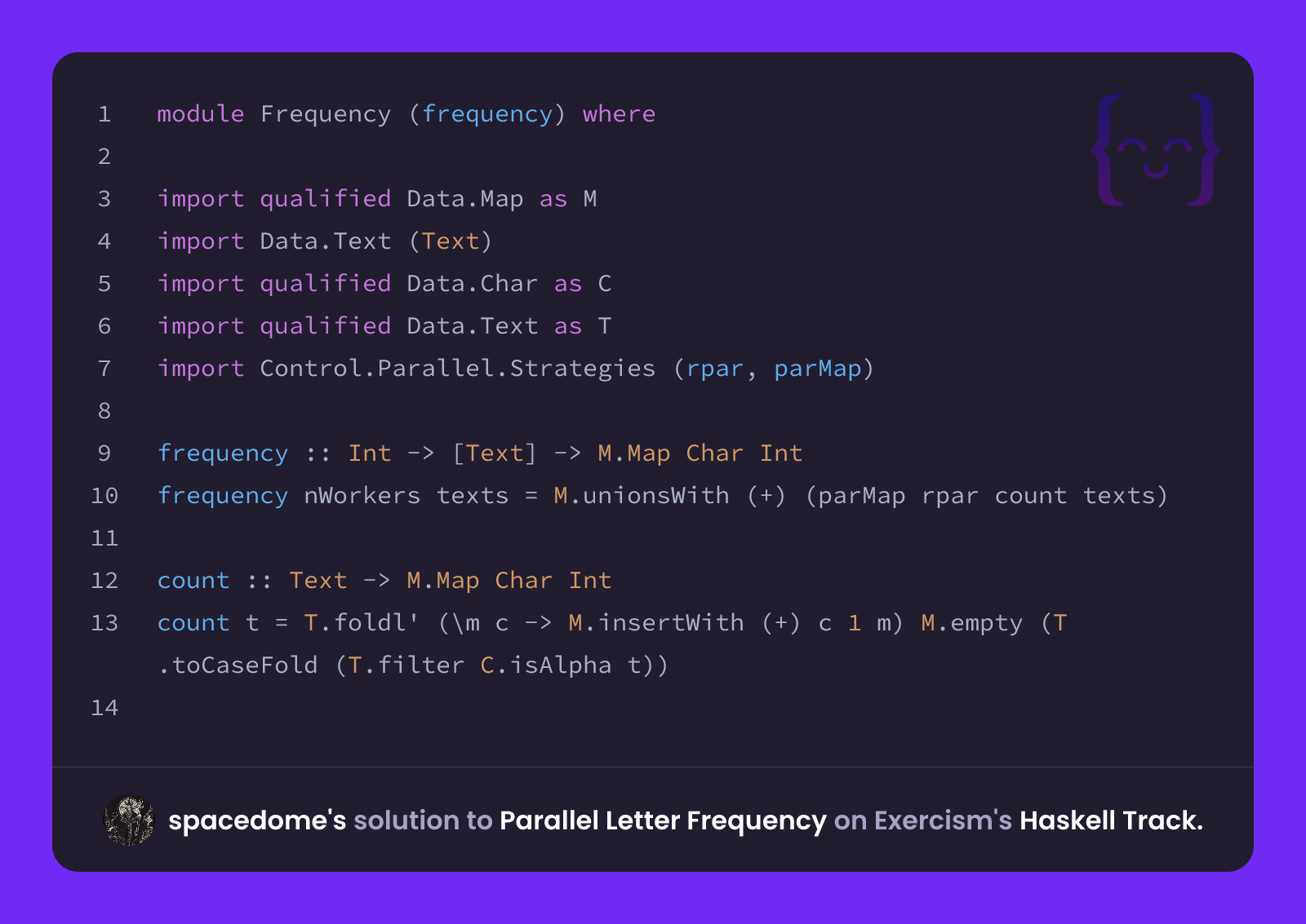 spacedome's solution for Parallel Letter Frequency in Haskell on Exercism