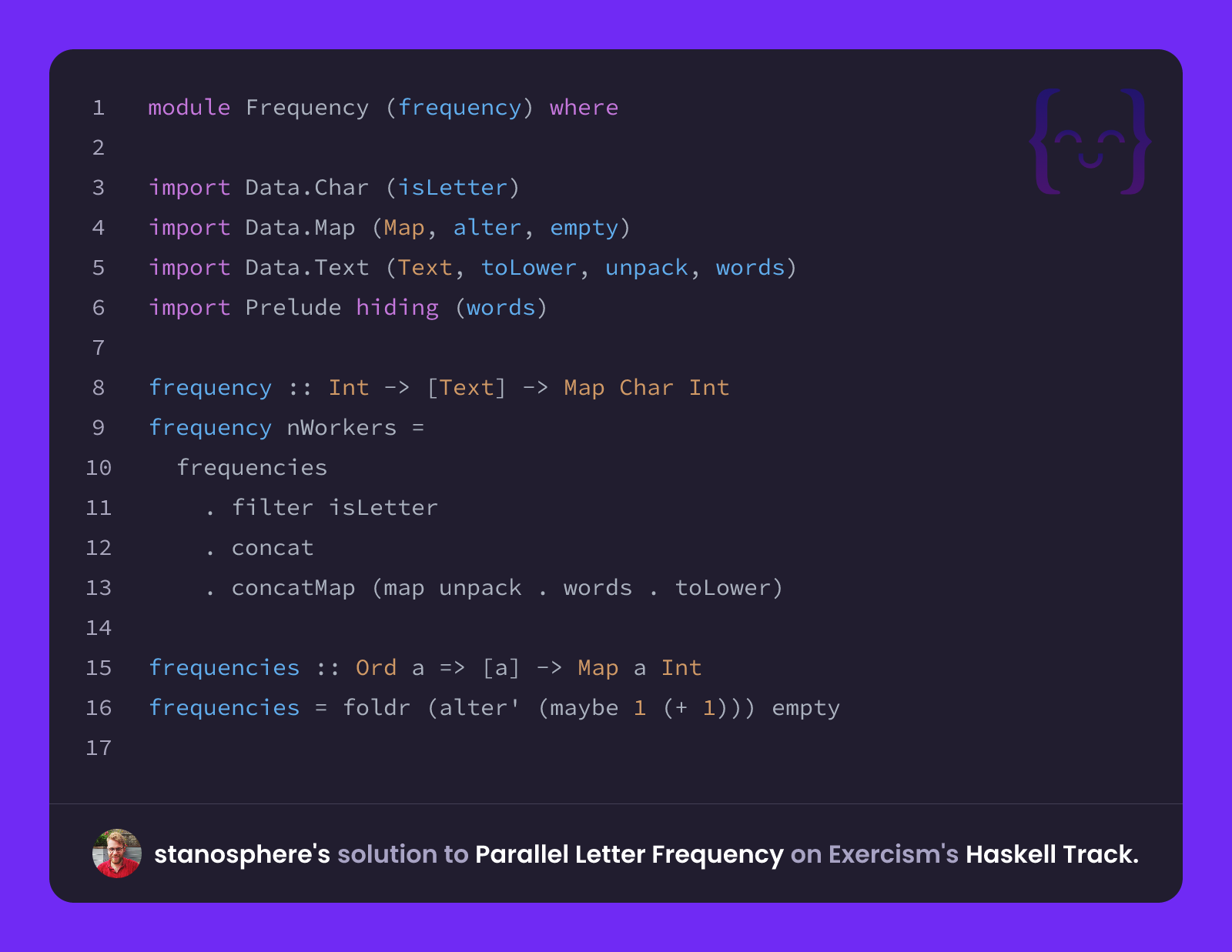 stanosphere's solution for Parallel Letter Frequency in Haskell on Exercism