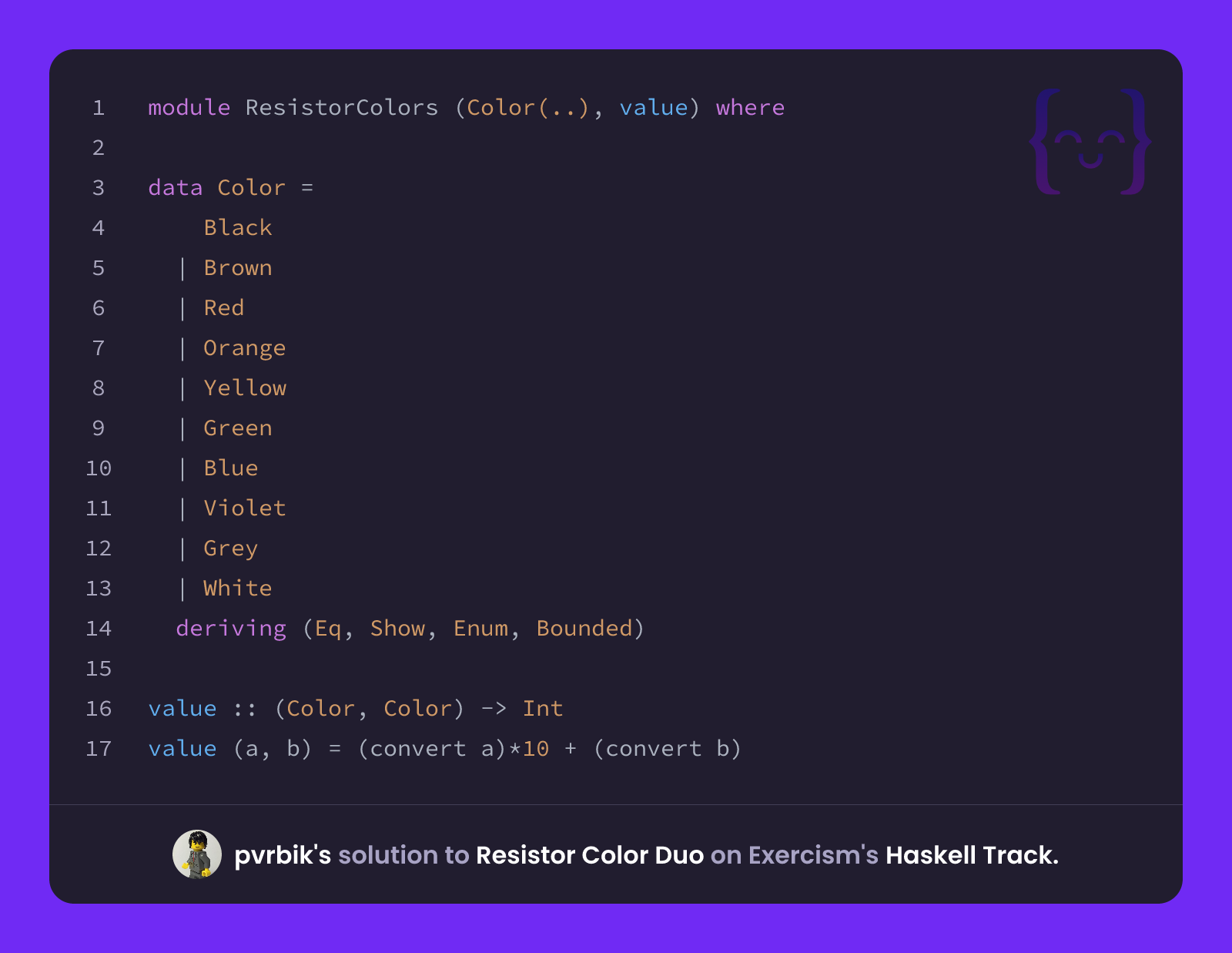 pvrbik's solution for Resistor Color Duo in Haskell on Exercism