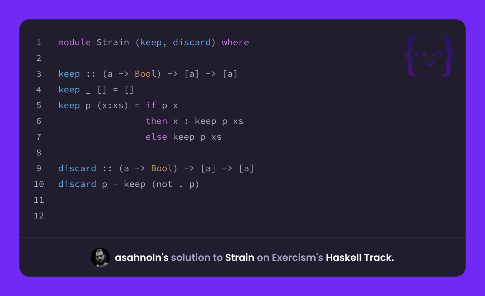 asahnoln's solution for Strain in Haskell on Exercism