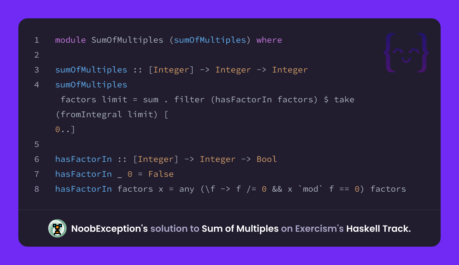 NoobException's solution for Sum of Multiples in Haskell on Exercism
