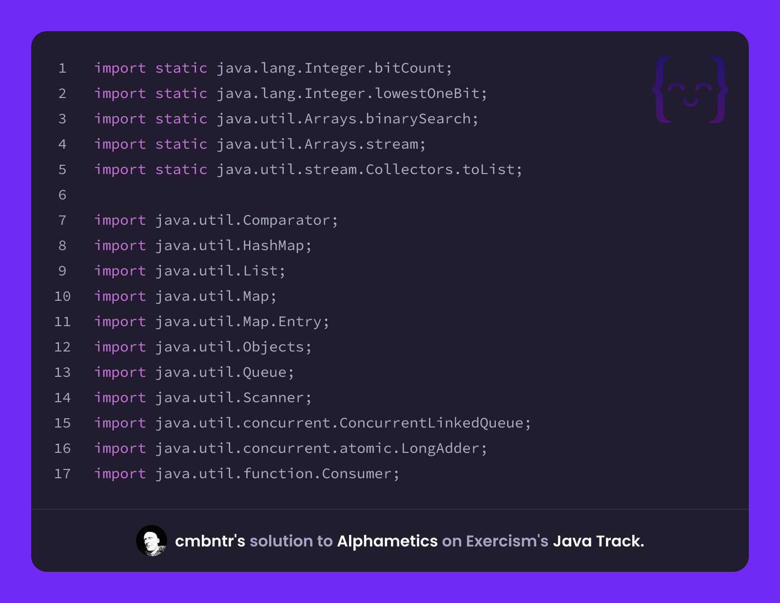 cmbntr's solution for Alphametics in Java on Exercism