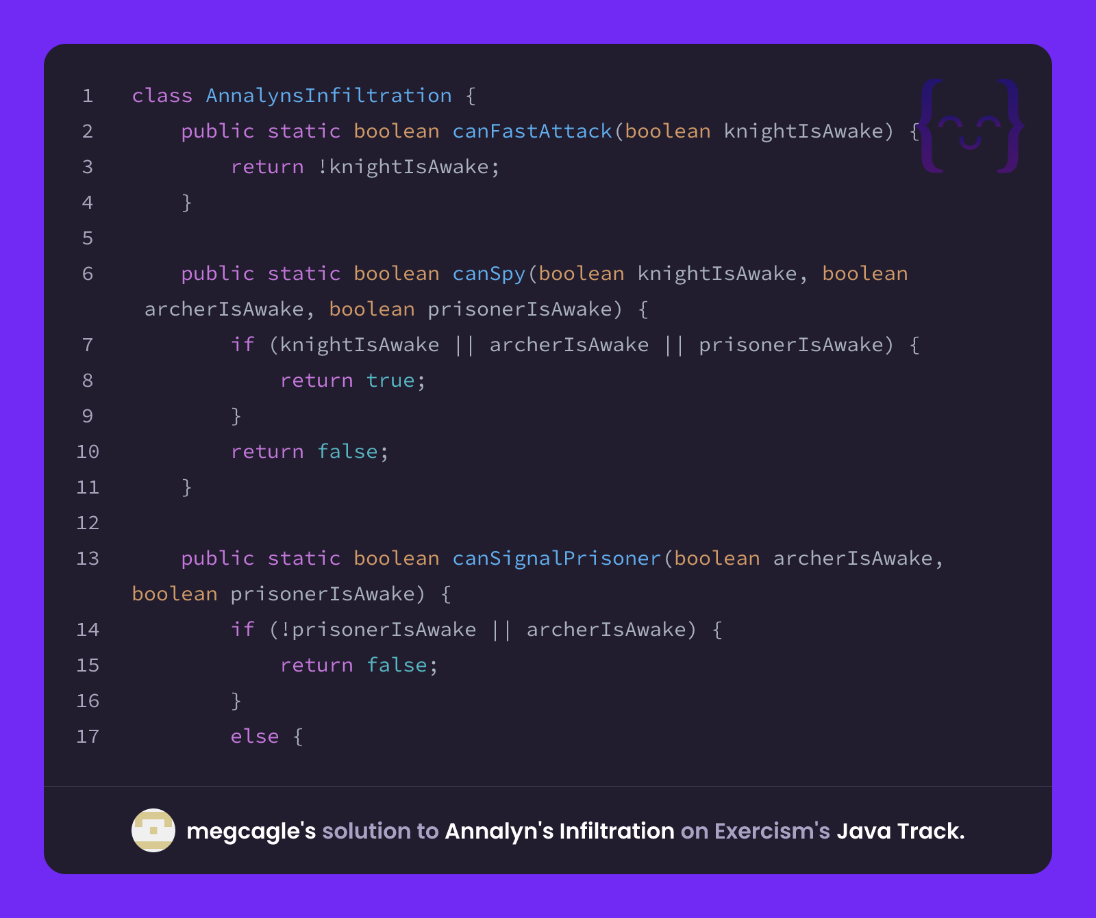 megcagle's solution for Annalyn's Infiltration in Java on Exercism