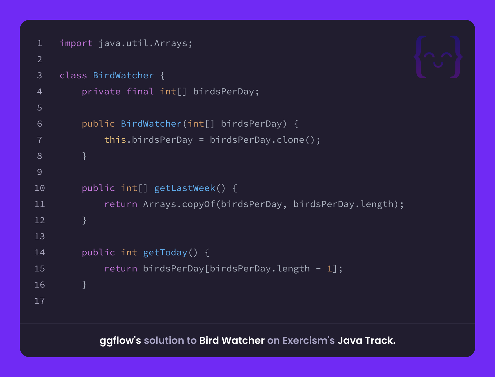 ggflow's solution for Bird Watcher in Java on Exercism