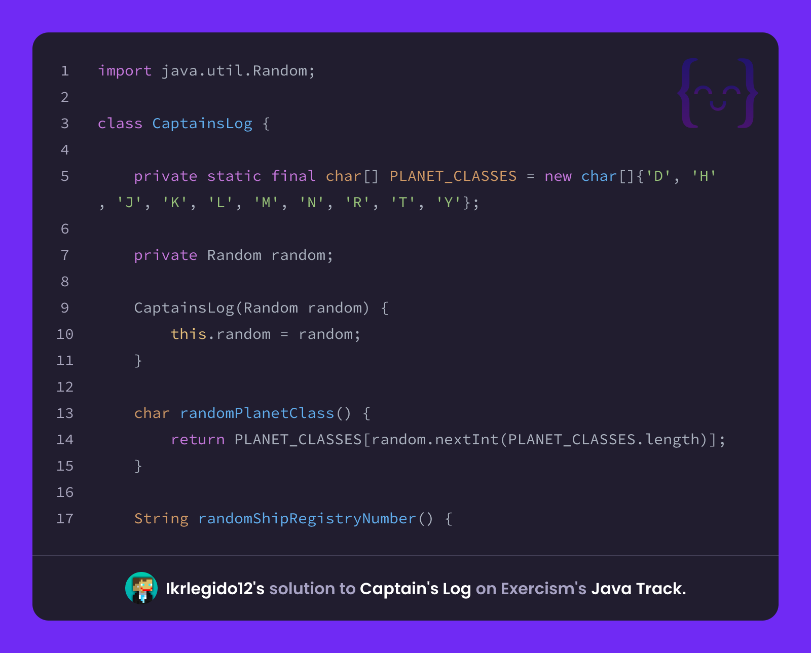 Ikrlegido12's solution for Captain's Log in Java on Exercism