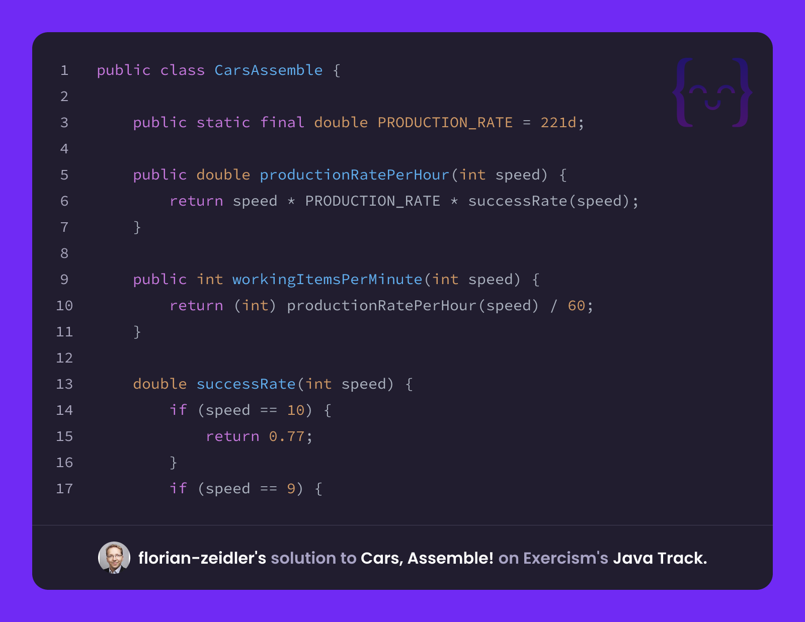 florian-zeidler's solution for Cars, Assemble! in Java on Exercism