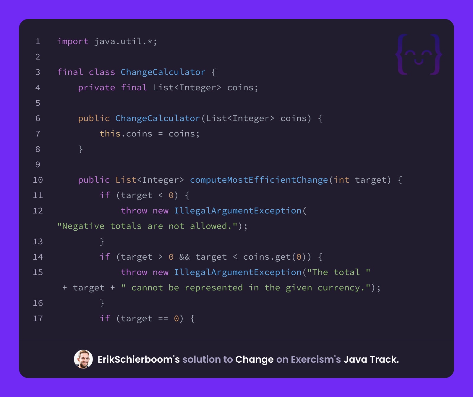 ErikSchierboom's solution for Change in Java on Exercism