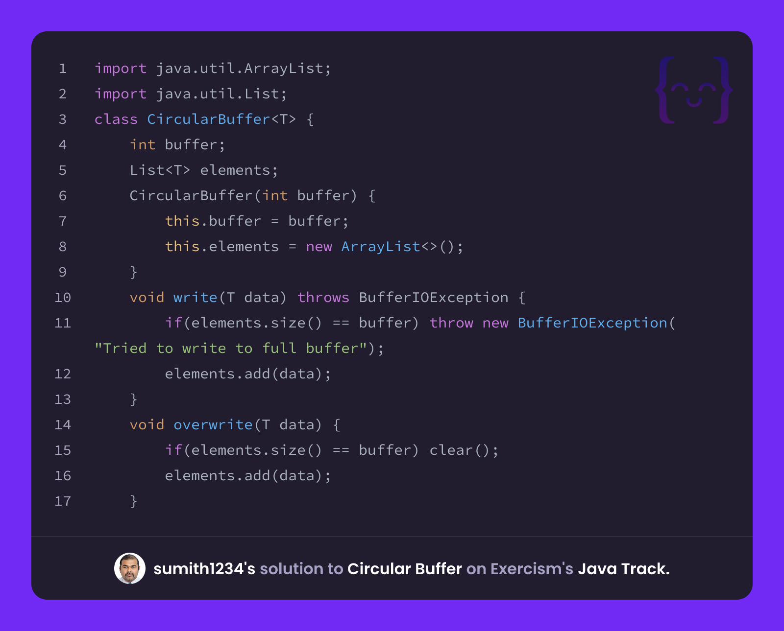 sumith1234's solution for Circular Buffer in Java on Exercism