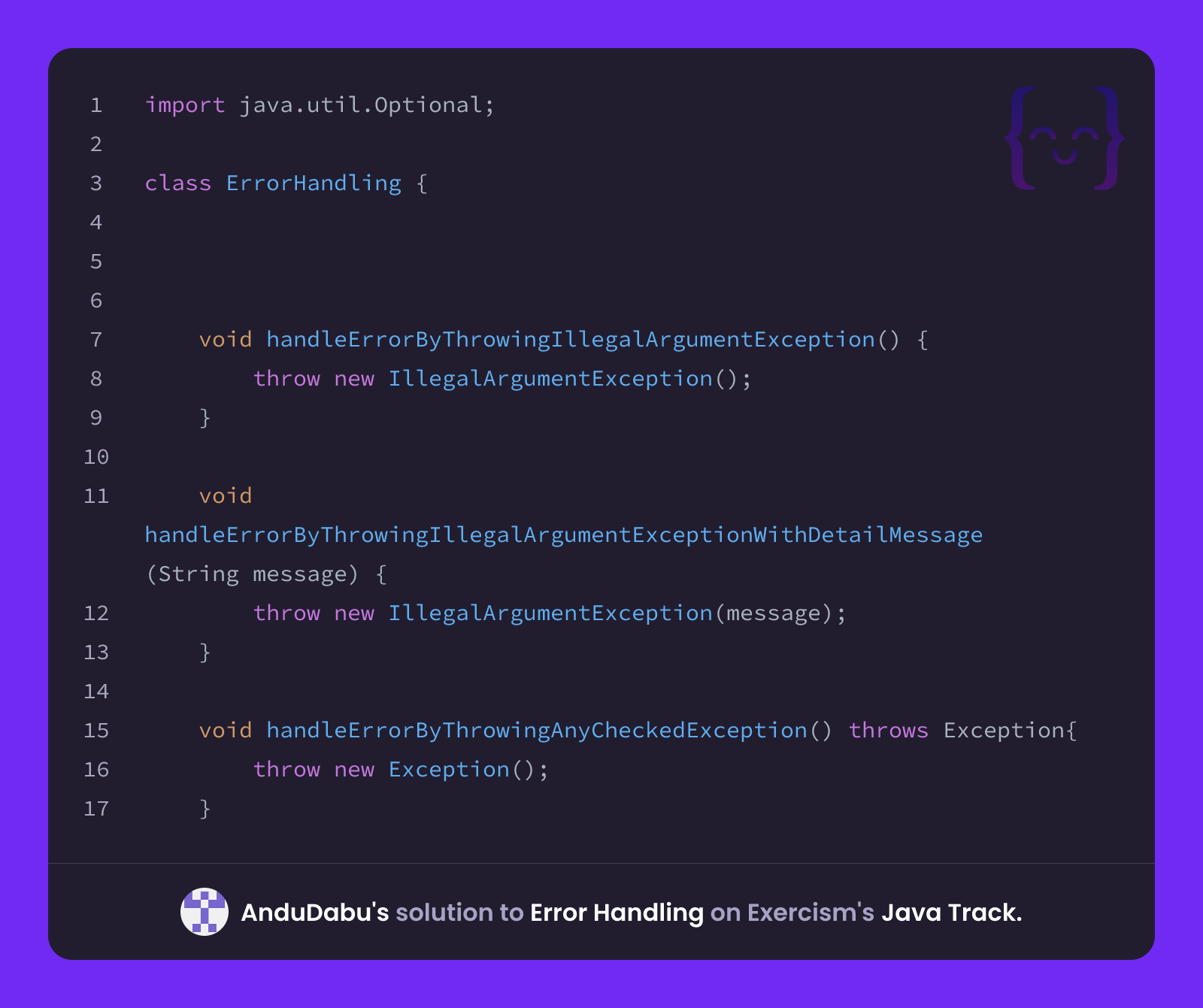 AnduDabu's solution for Error Handling in Java on Exercism