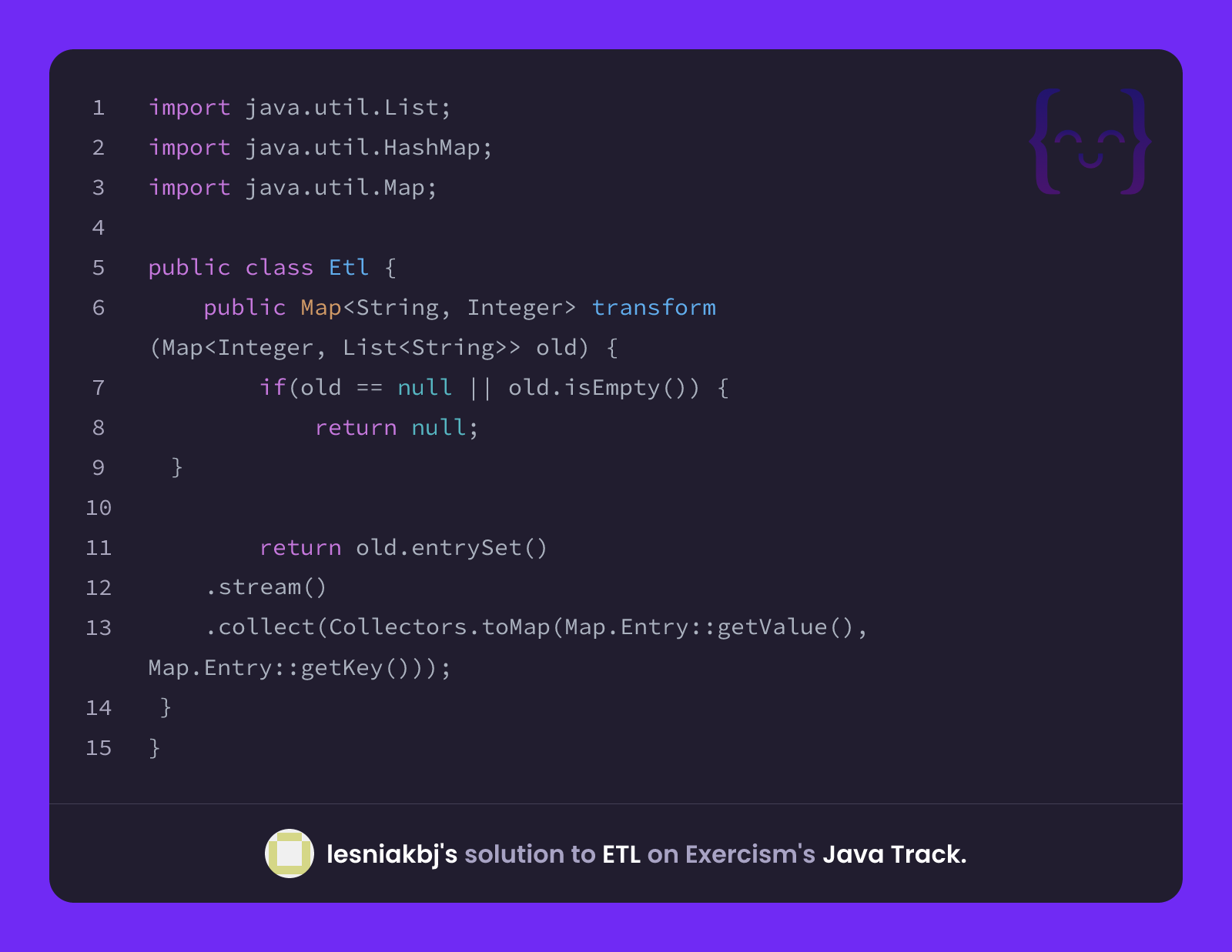 lesniakbj's solution for ETL in Java on Exercism