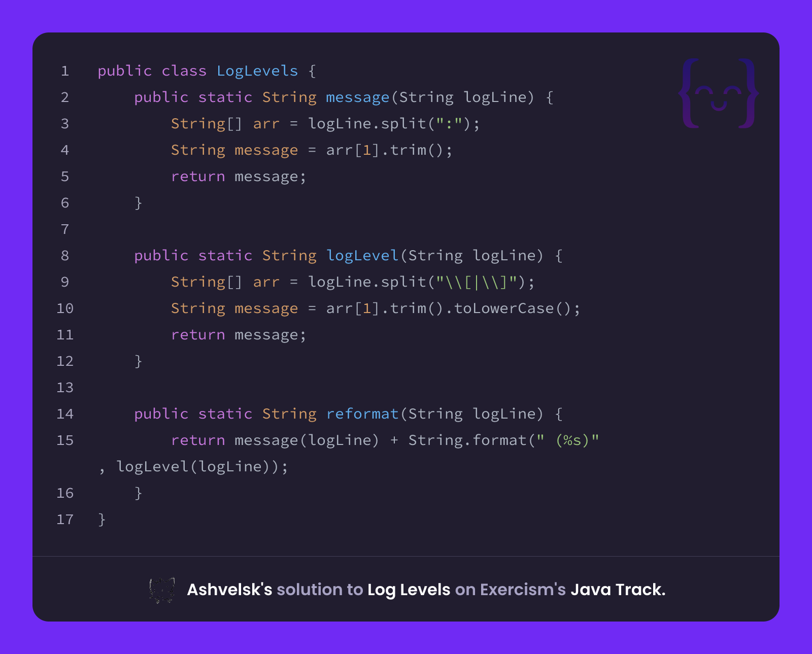 Ashvelsk's solution for Log Levels in Java on Exercism