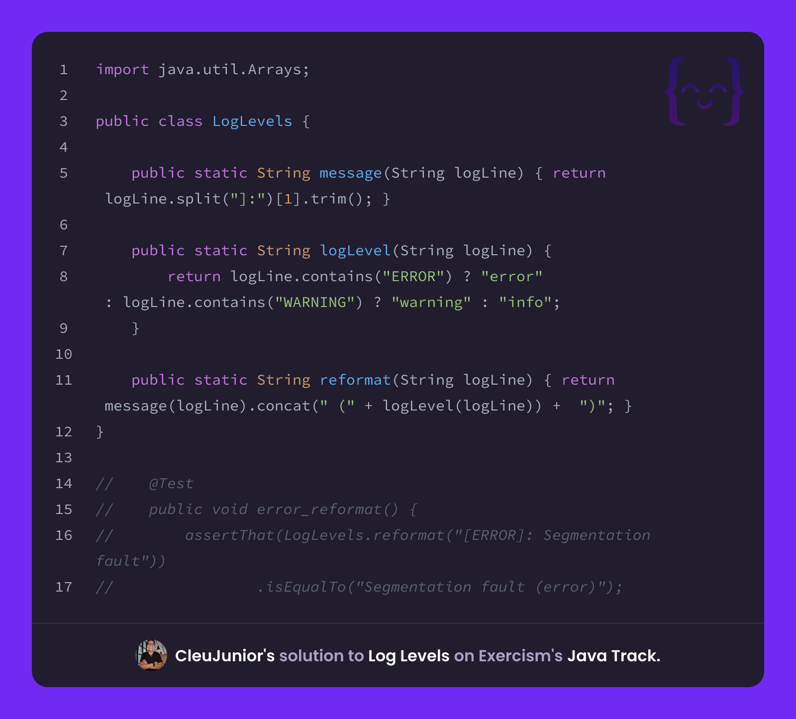 CleuJunior's solution for Log Levels in Java on Exercism
