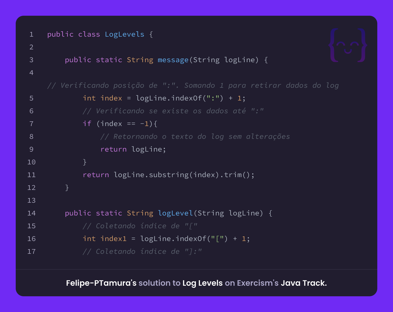 Felipe-PTamura's solution for Log Levels in Java on Exercism