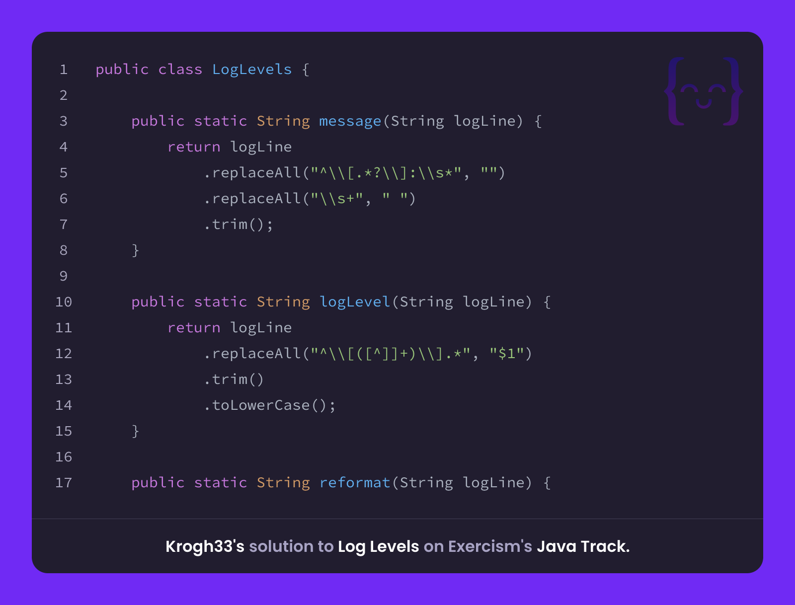 Krogh33's solution for Log Levels in Java on Exercism