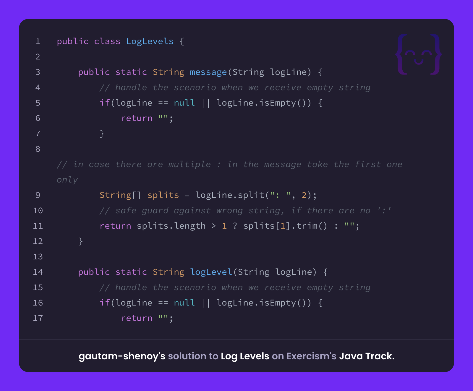 gautam-shenoy's solution for Log Levels in Java on Exercism