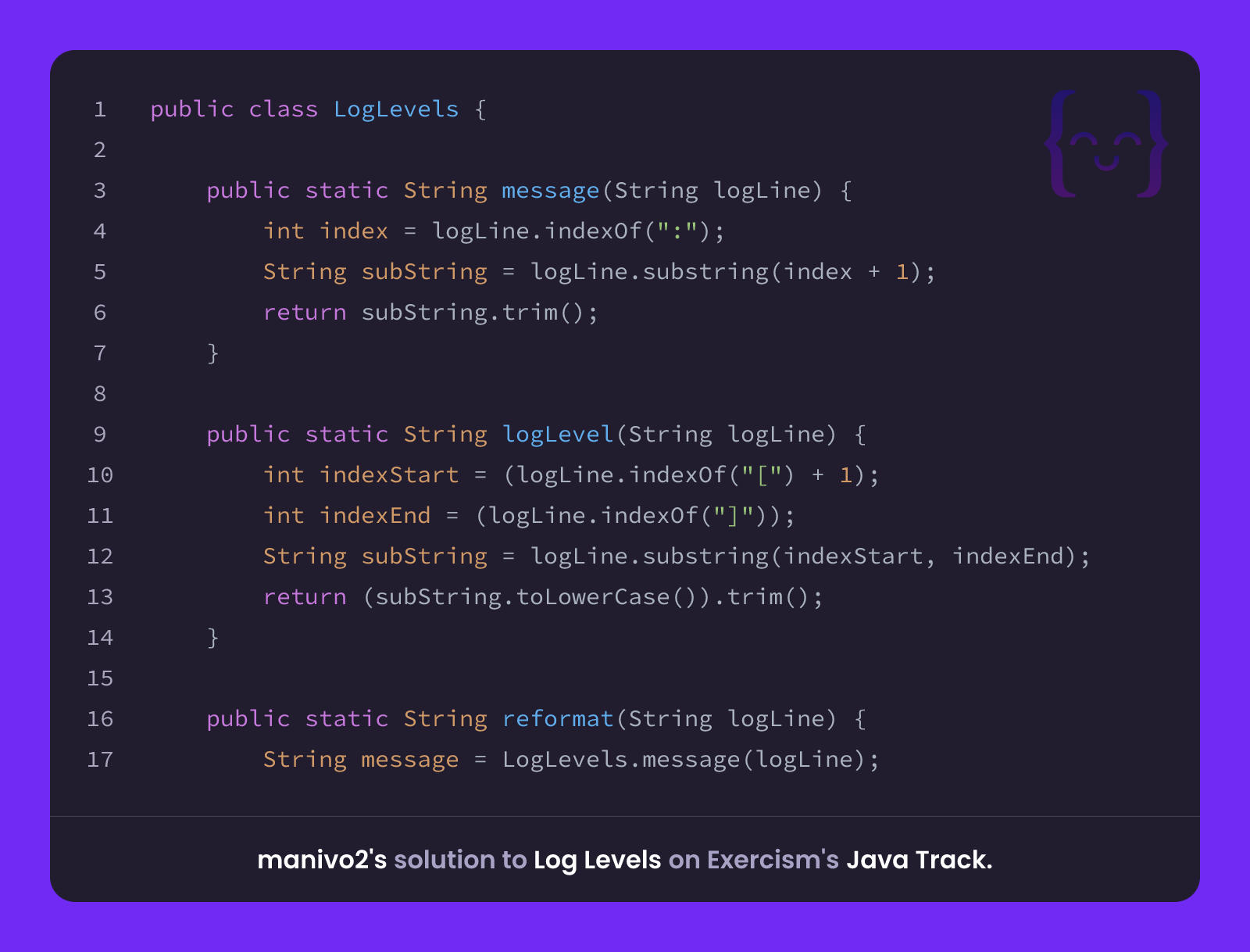 manivo2's solution for Log Levels in Java on Exercism
