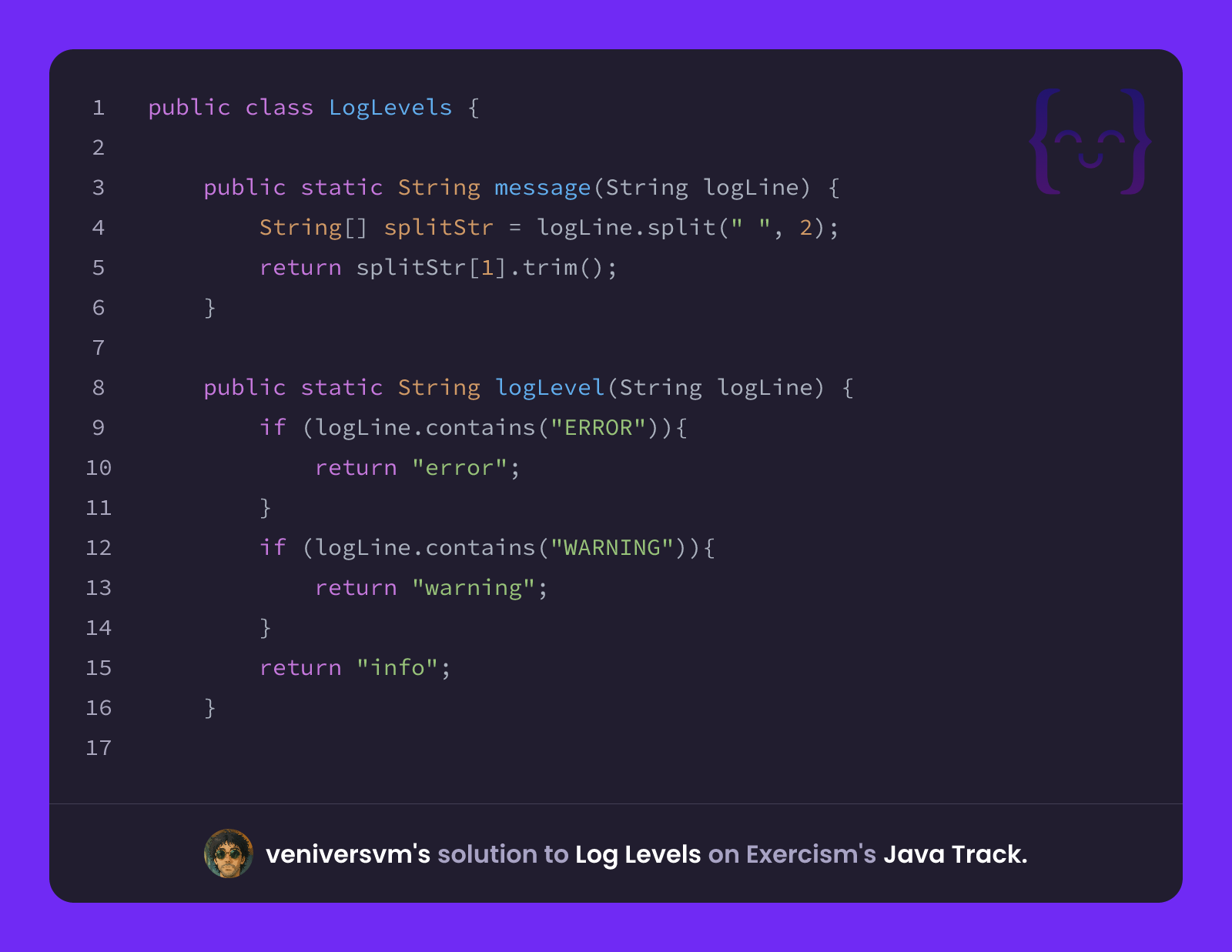 veniversvm's solution for Log Levels in Java on Exercism
