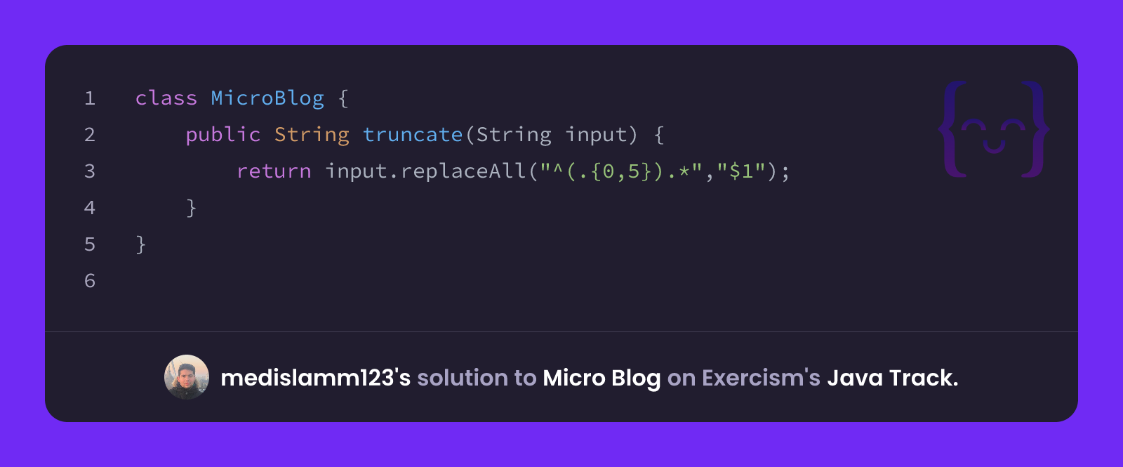 medislamm123's solution for Micro Blog in Java on Exercism