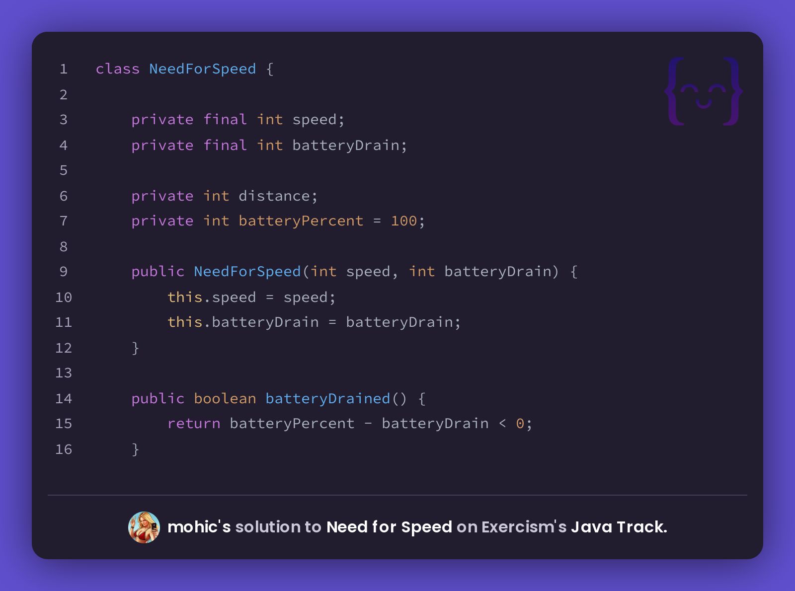 mohic's solution for Need for Speed in Java on Exercism