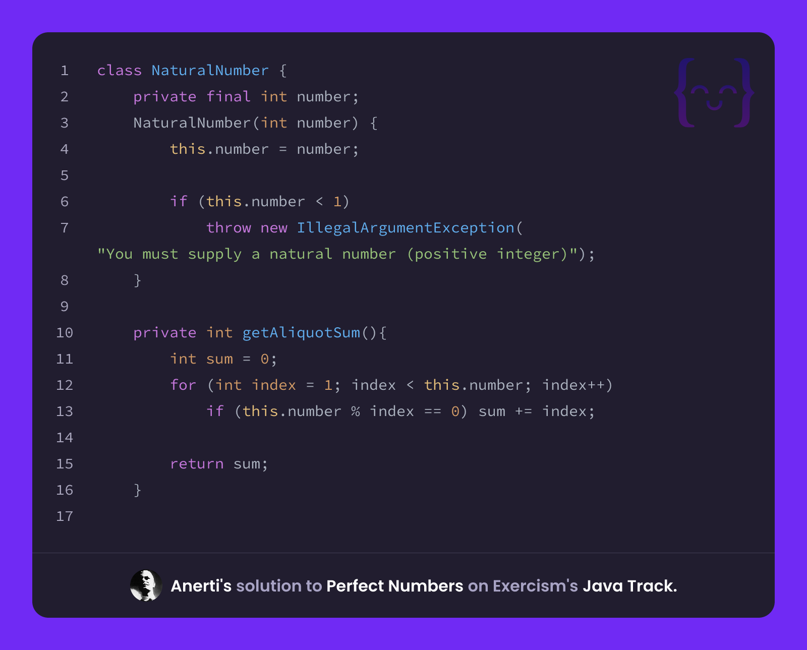 Anerti's solution for Perfect Numbers in Java on Exercism