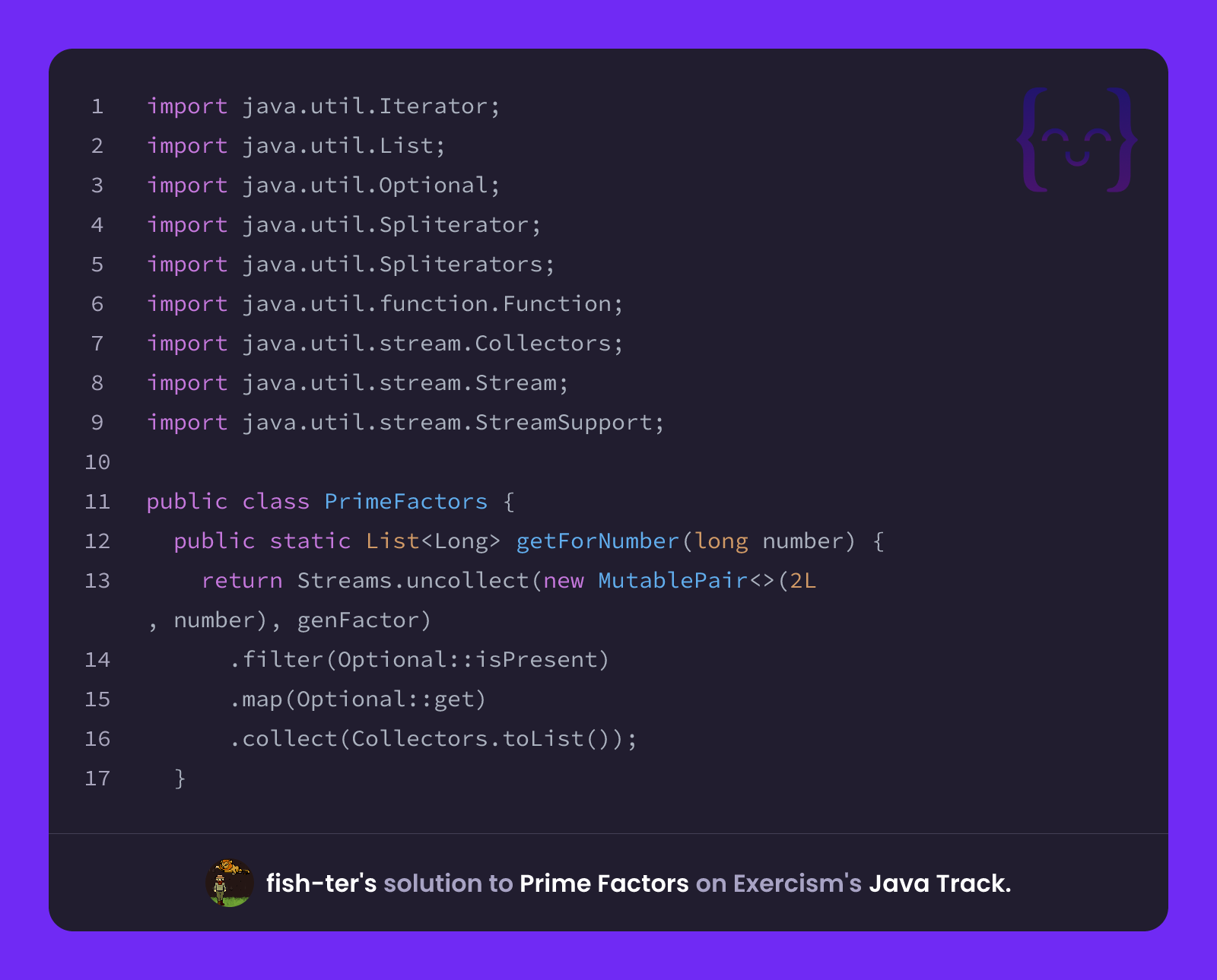 fish-ter's solution for Prime Factors in Java on Exercism