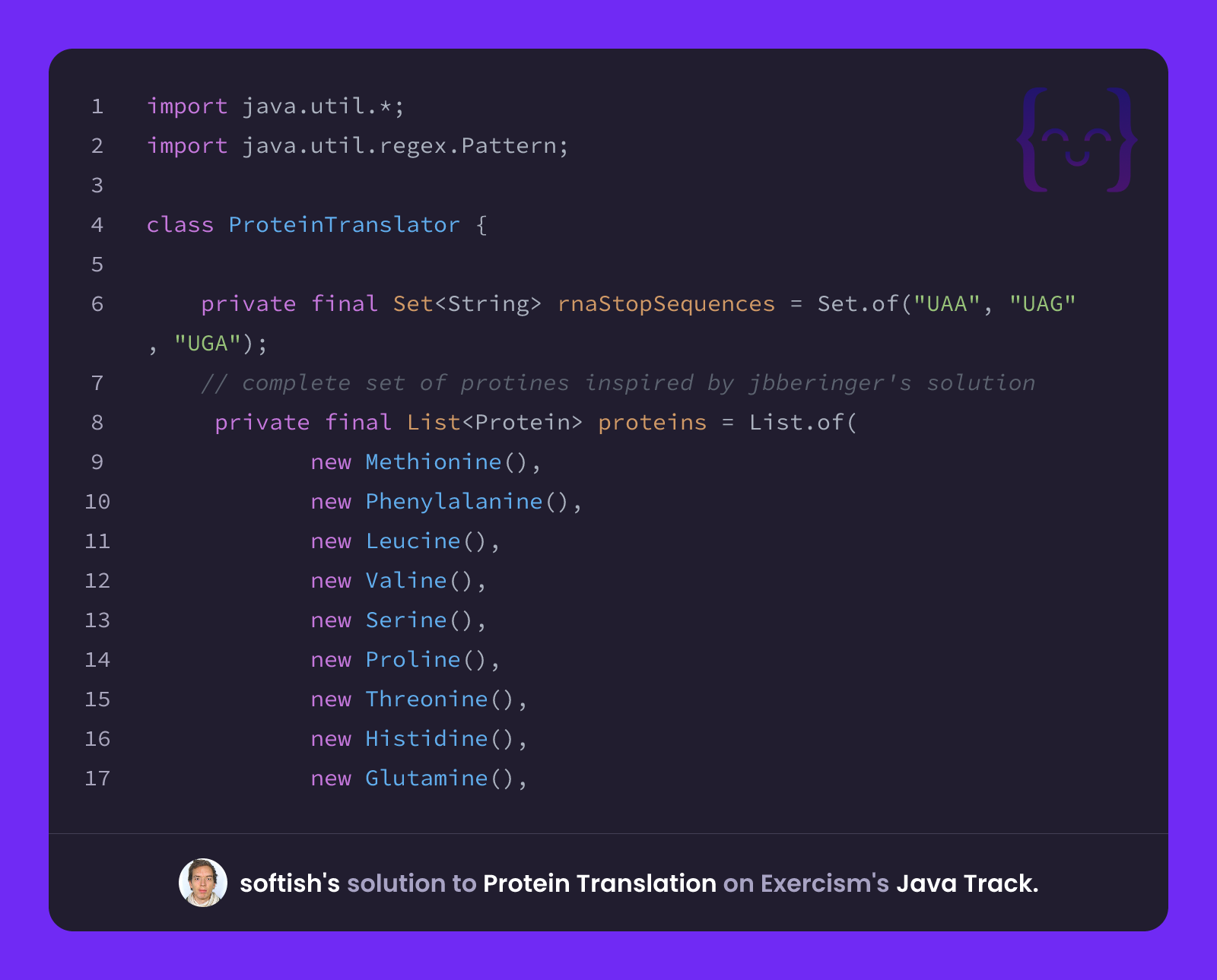 softish's solution for Protein Translation in Java on Exercism