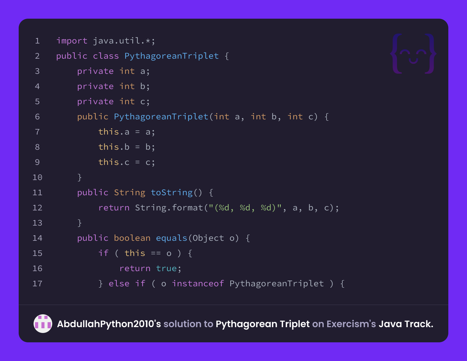 AbdullahPython2010's solution for Pythagorean Triplet in Java on Exercism