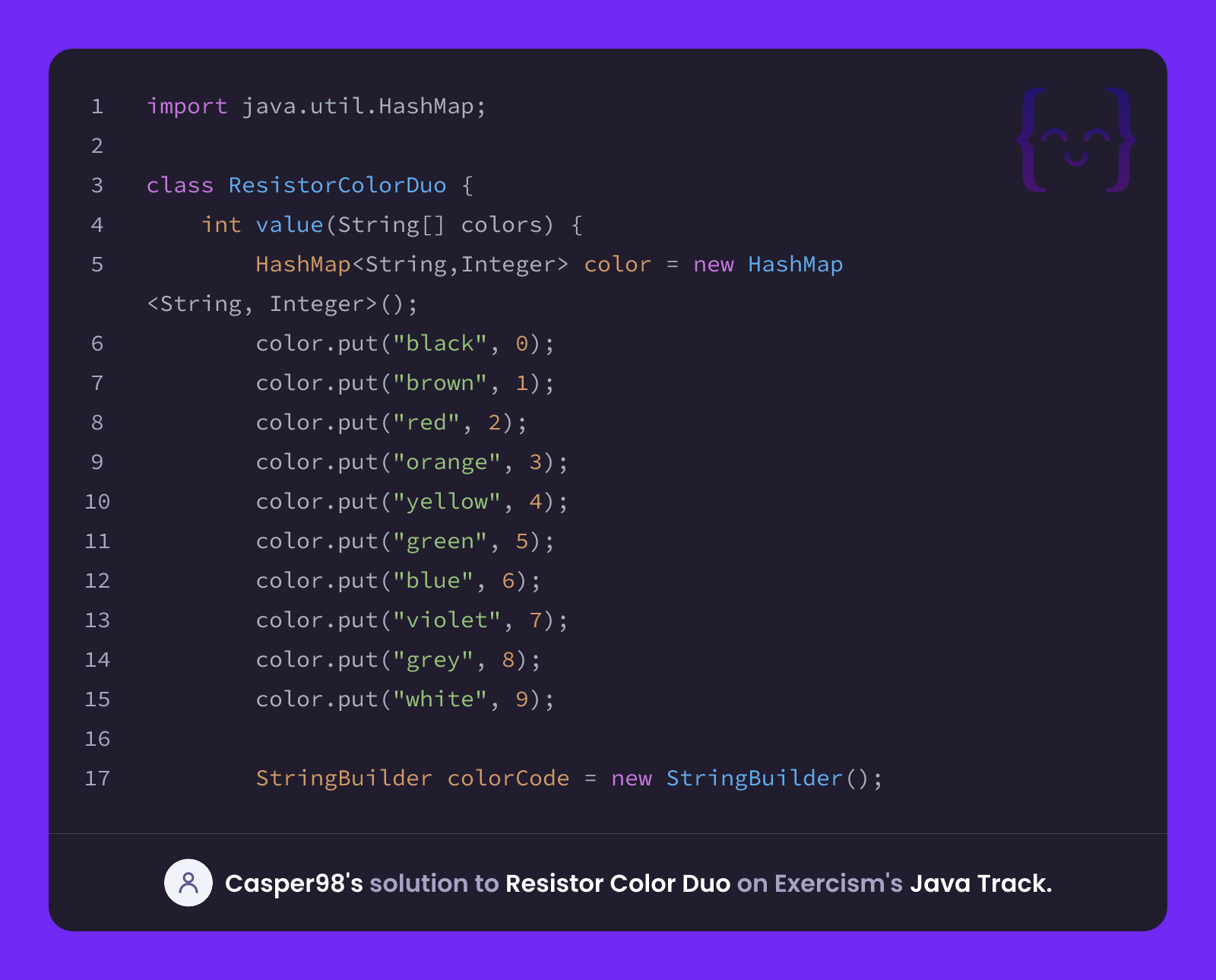 Casper98's solution for Resistor Color Duo in Java on Exercism