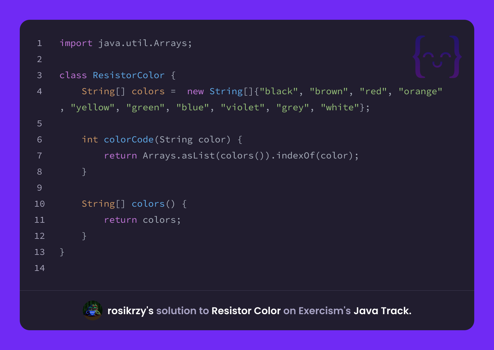 rosikrzy's solution for Resistor Color in Java on Exercism
