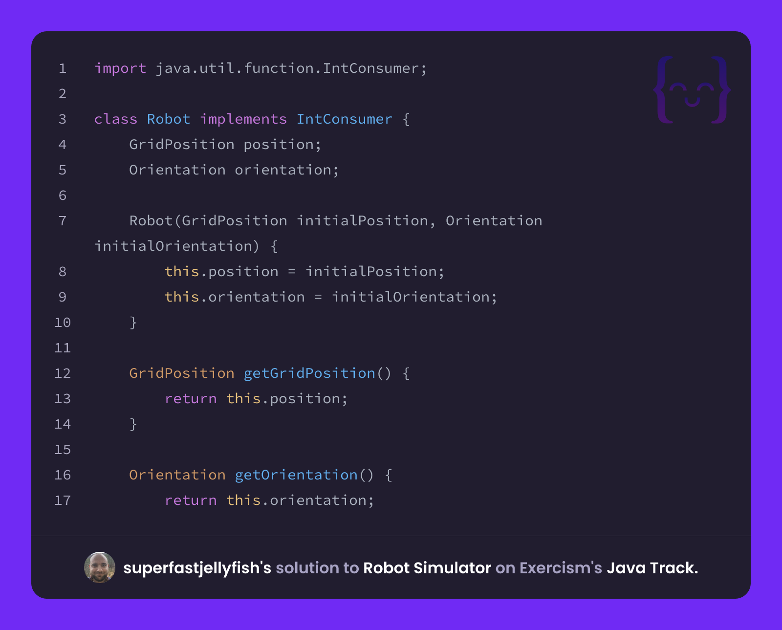 superfastjellyfish's solution for Robot Simulator in Java on Exercism