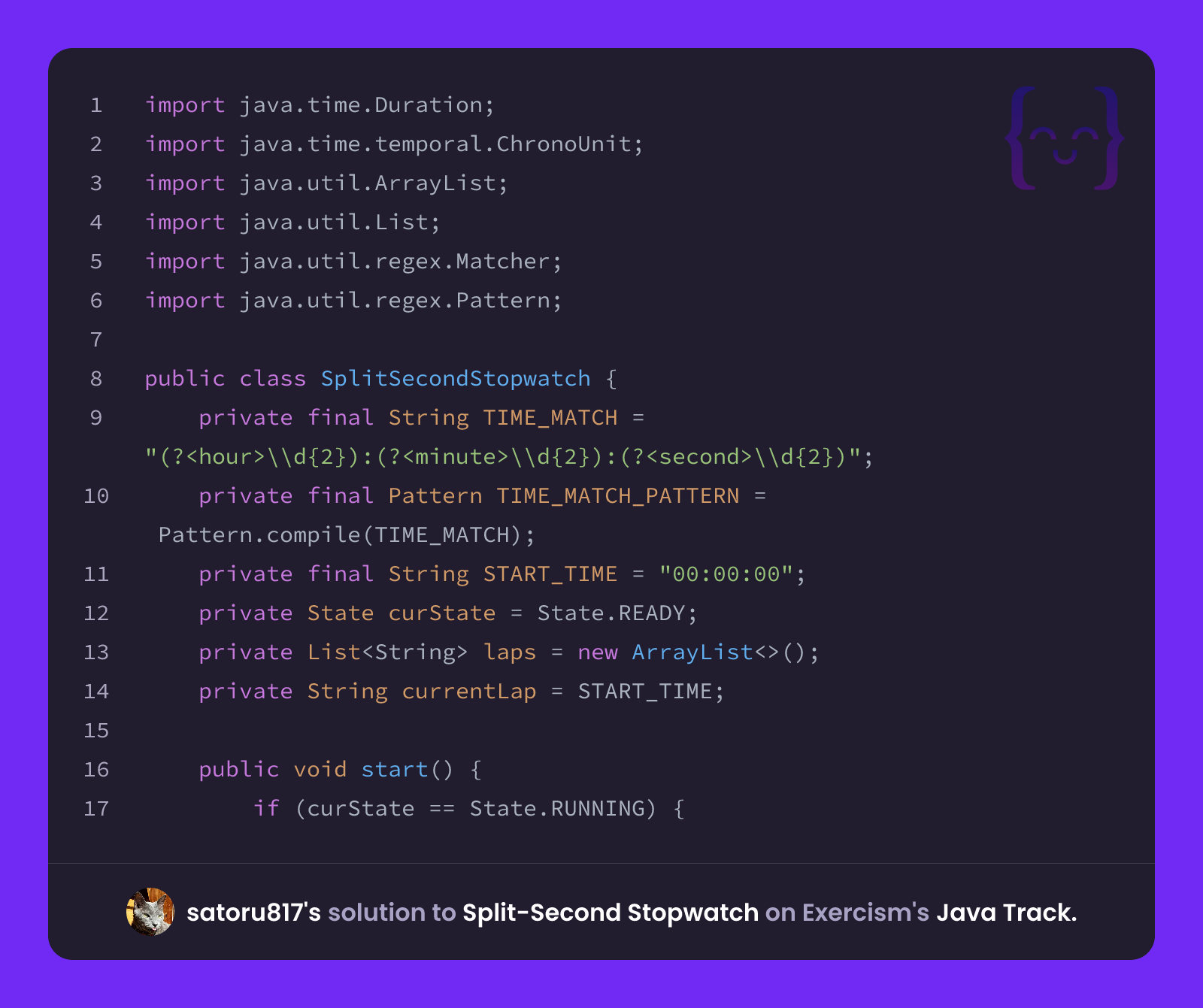 satoru817's solution for Split-Second Stopwatch in Java on Exercism