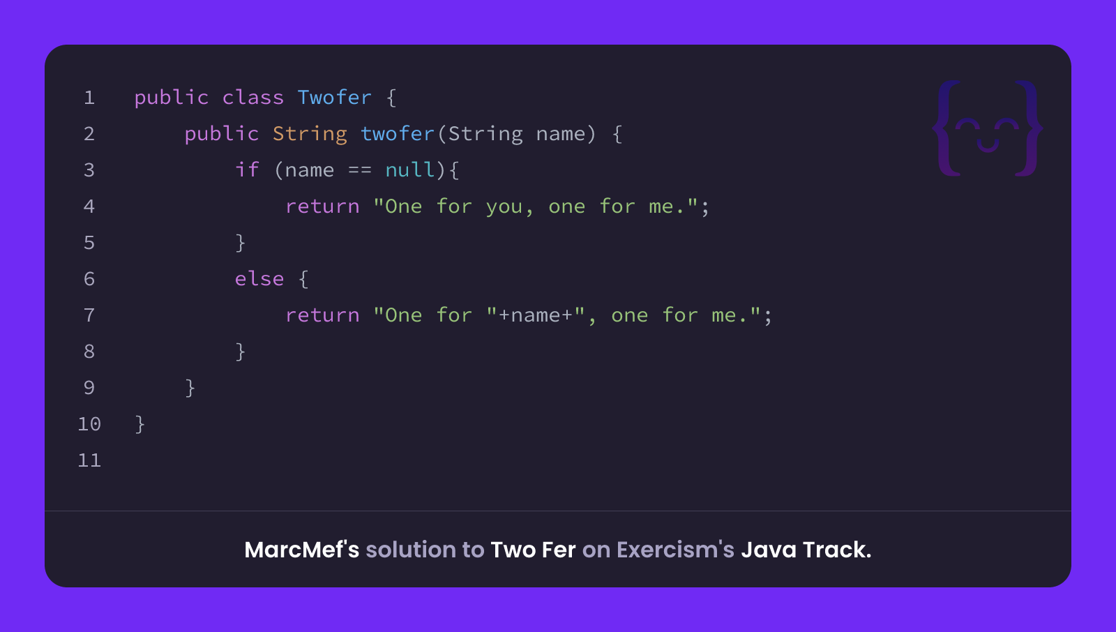 MarcMef's solution for Two Fer in Java on Exercism