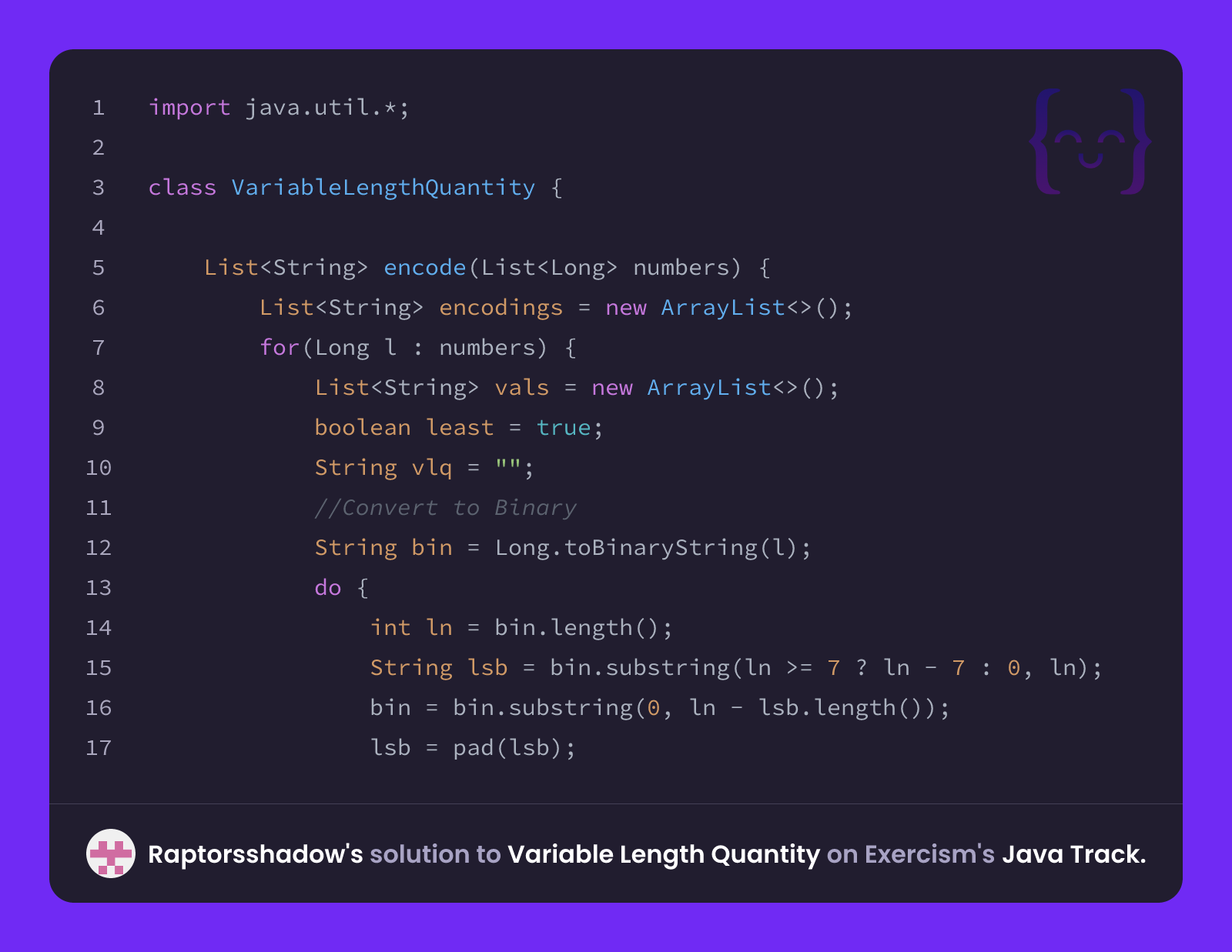 Raptorsshadow's solution for Variable Length Quantity in Java on Exercism