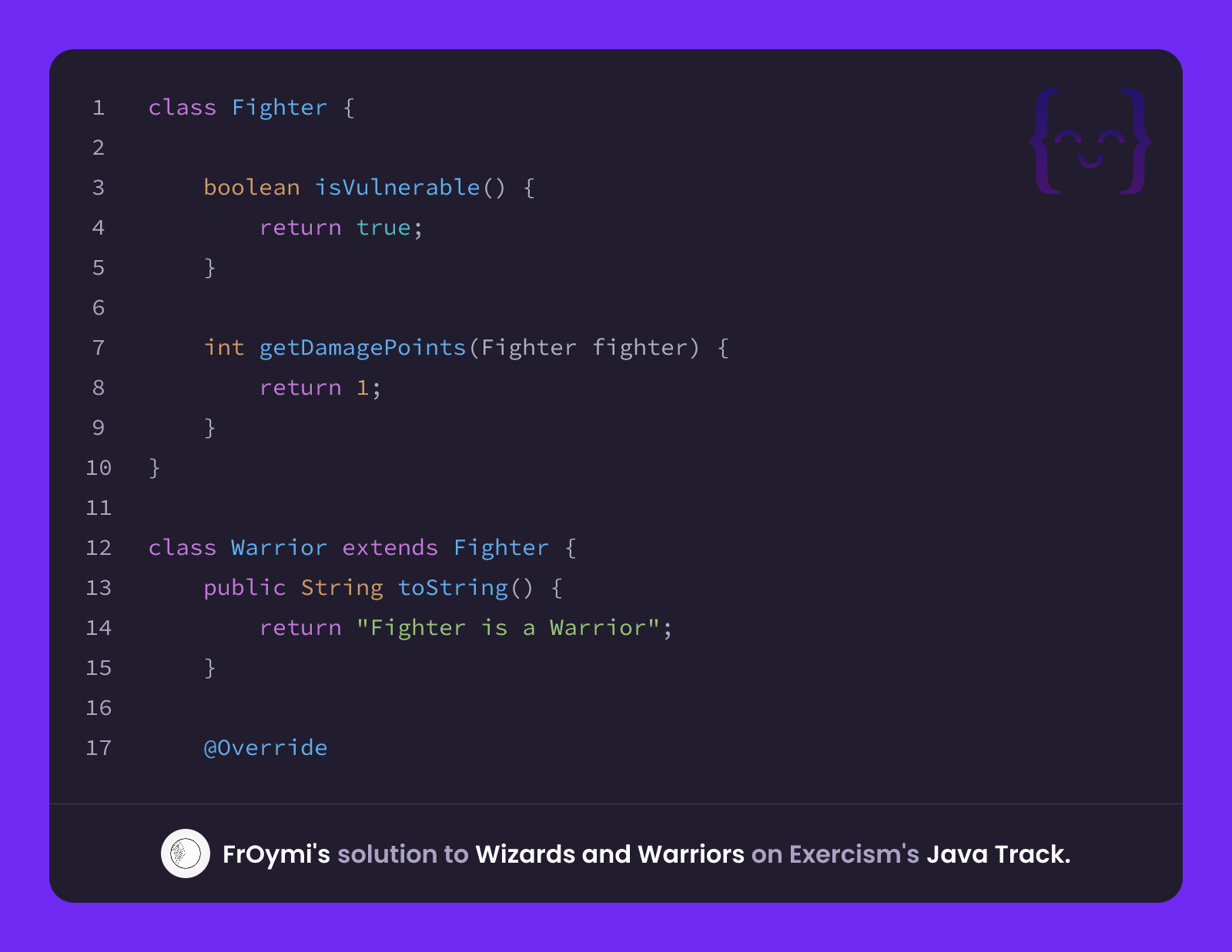 FrOymi's solution for Wizards and Warriors in Java on Exercism