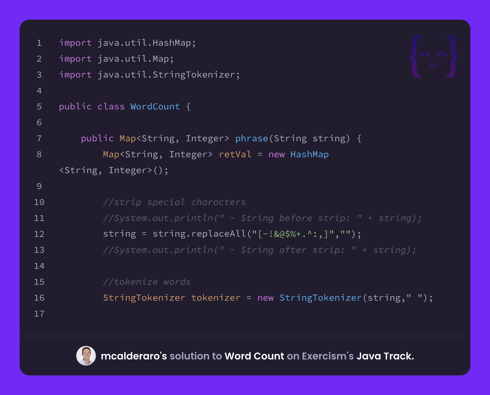 mcalderaro's solution for Word Count in Java on Exercism