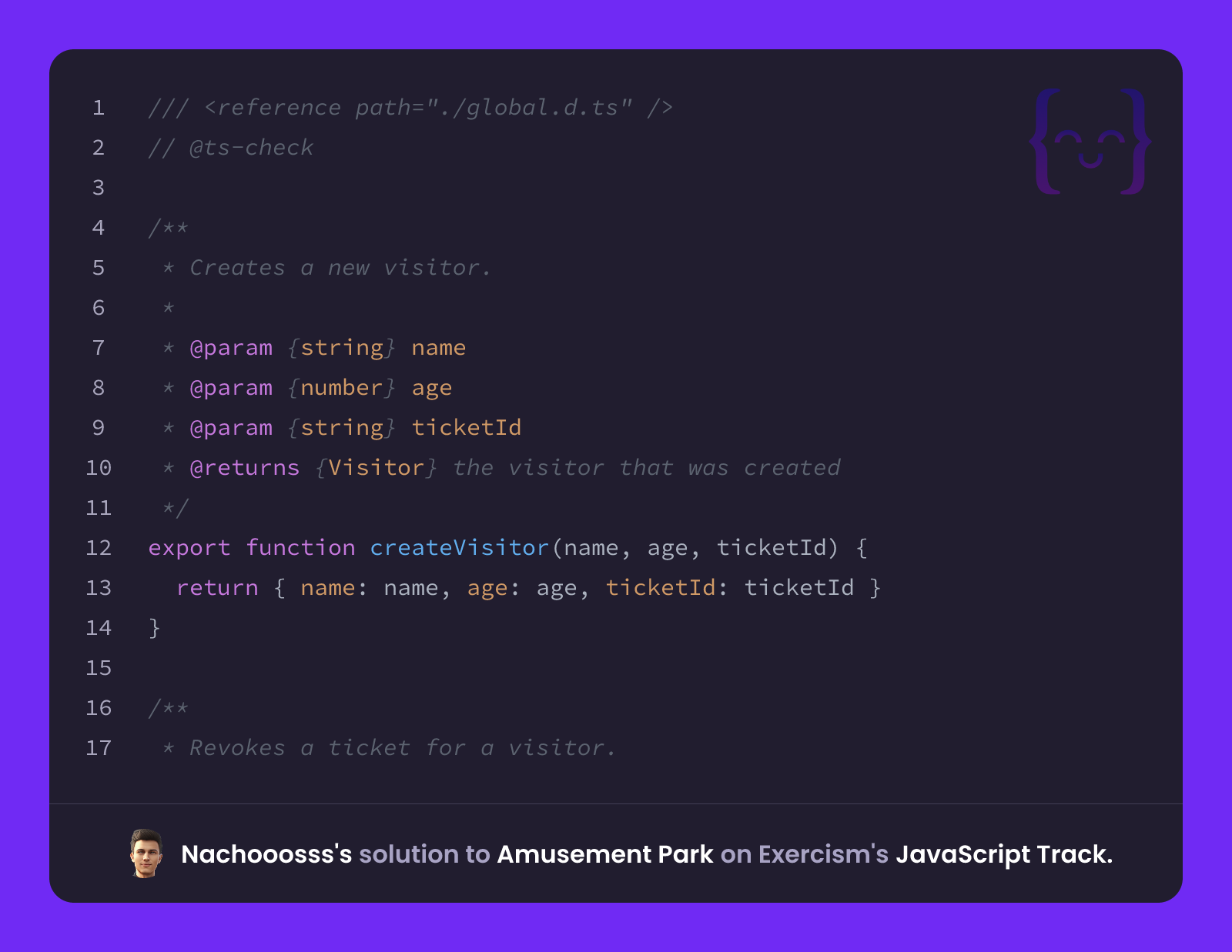 Nachooosss's solution for Amusement Park in JavaScript on Exercism