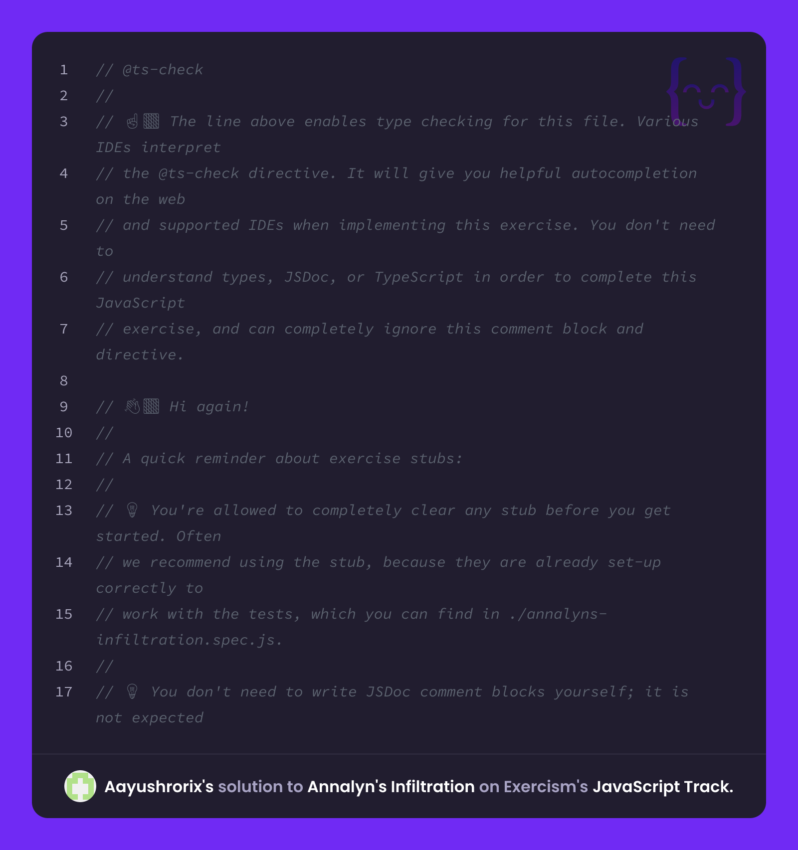 Aayushrorix's solution for Annalyn's Infiltration in JavaScript on Exercism