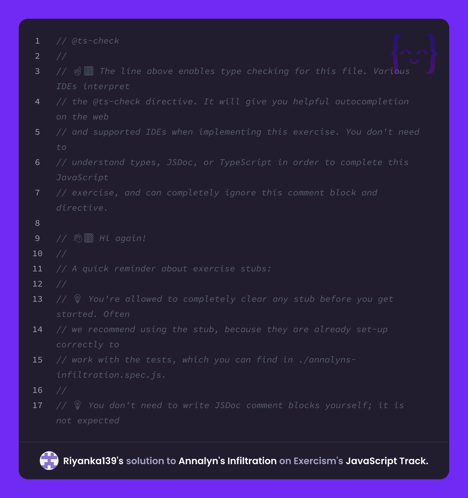 Riyanka139's solution for Annalyn's Infiltration in JavaScript on Exercism