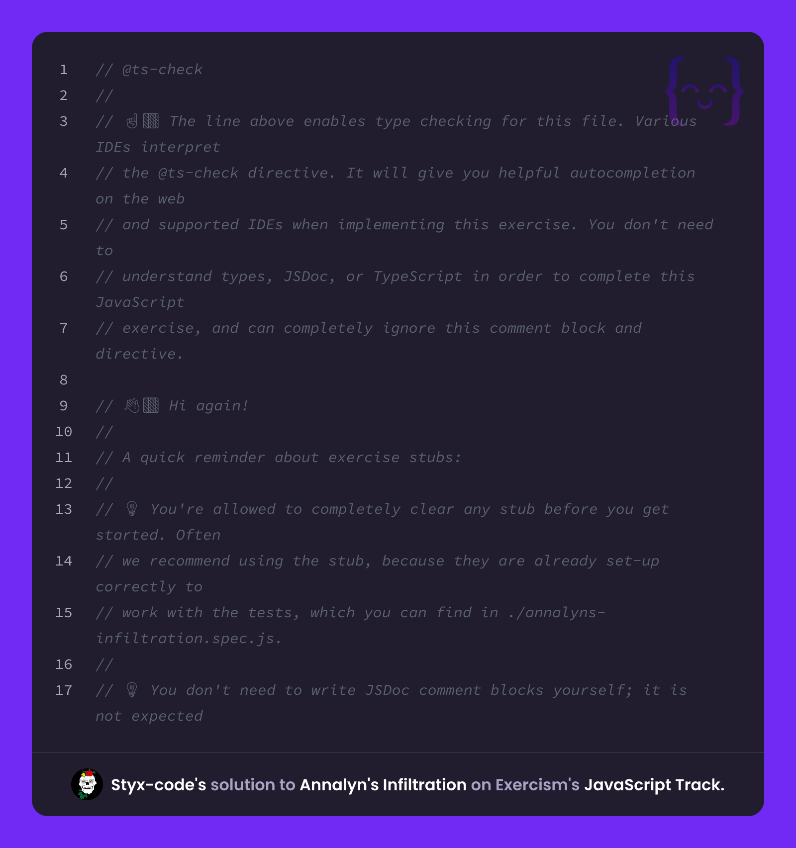 Styx-code's solution for Annalyn's Infiltration in JavaScript on Exercism
