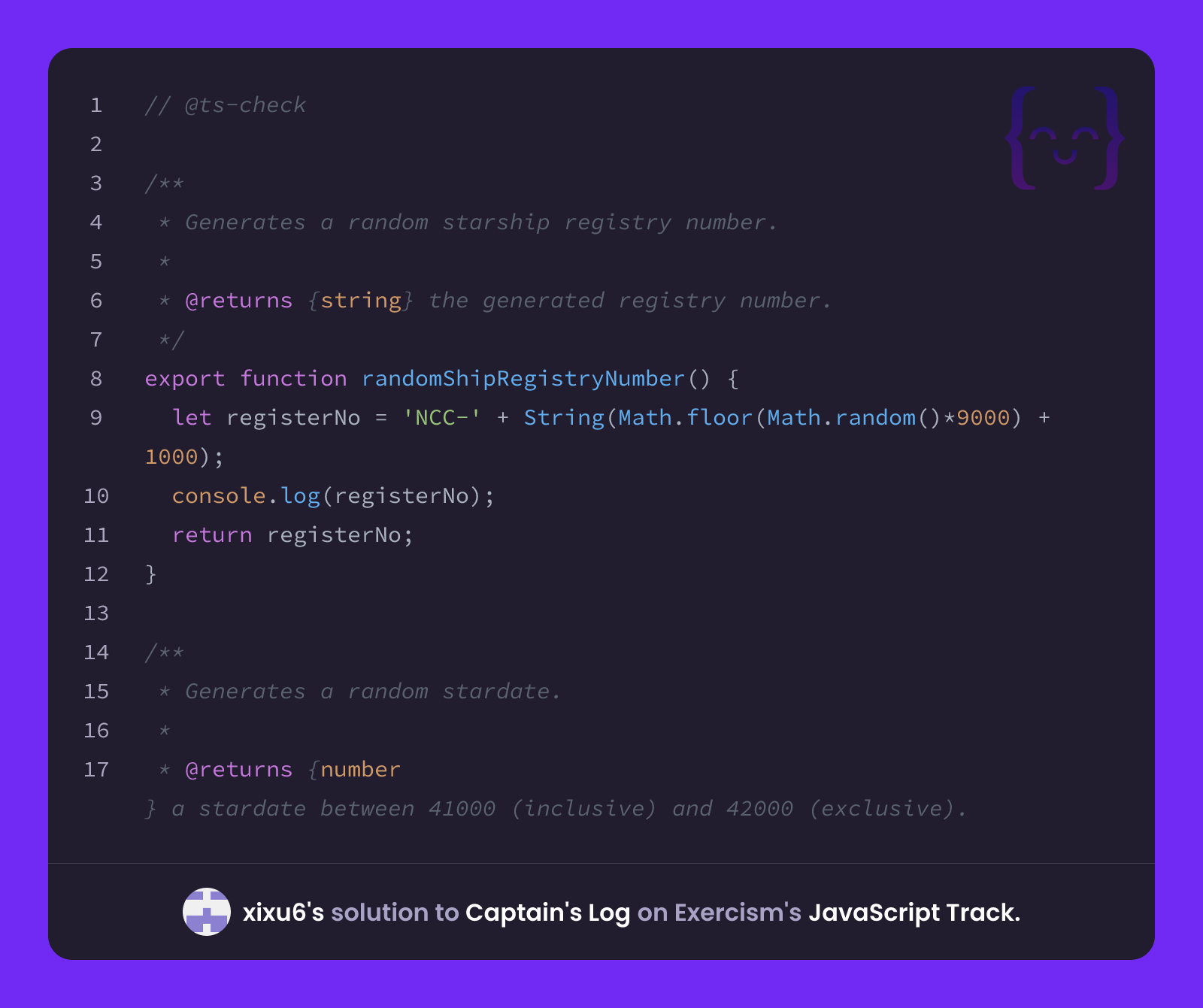 xixu6's solution for Captain's Log in JavaScript on Exercism