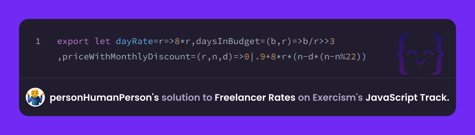 personHumanPerson's solution for Freelancer Rates in JavaScript on Exercism